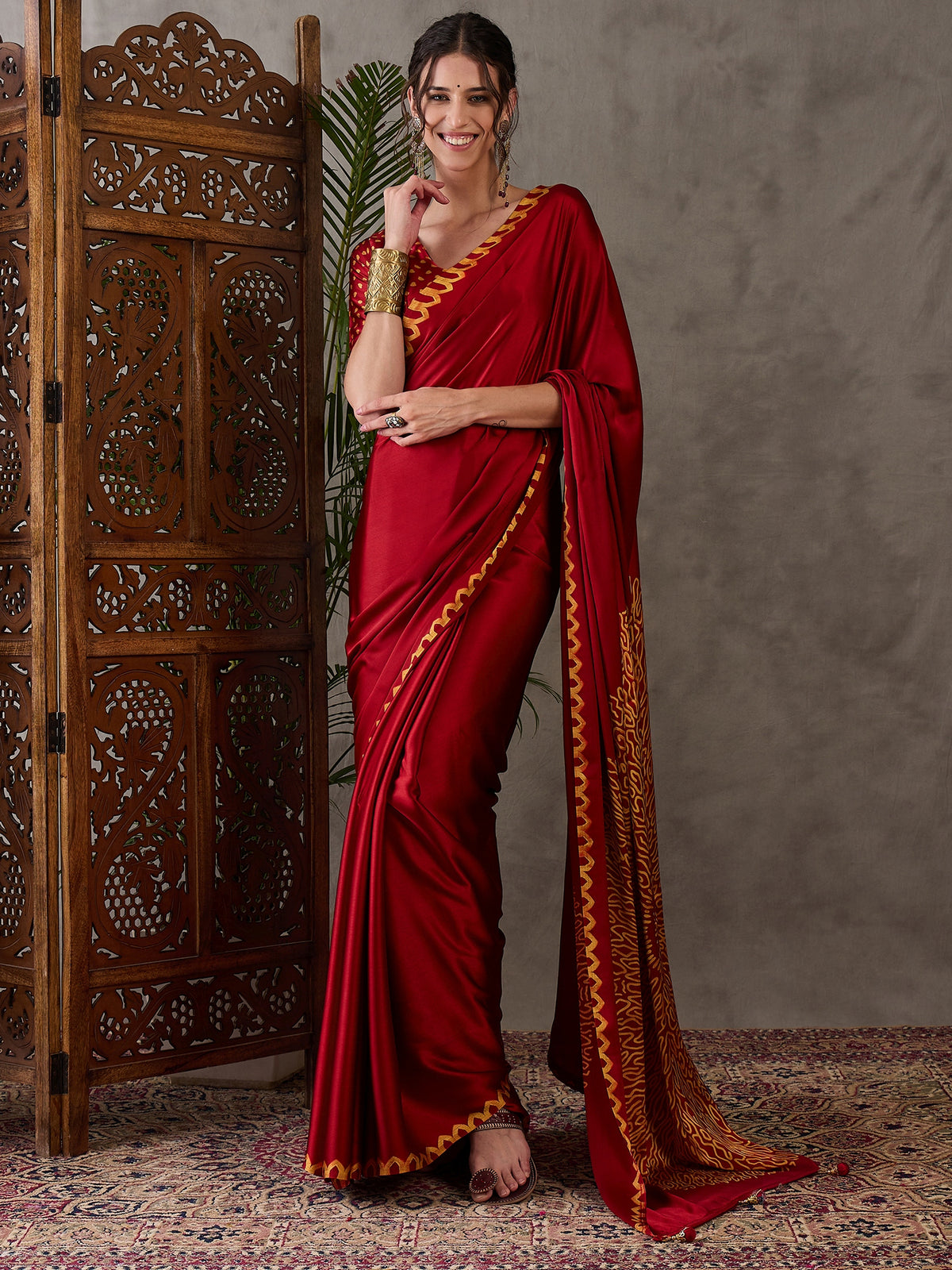 Whimsical Party Wear Silk Print Design Fancy Saree With Unstitched Blouse Piece