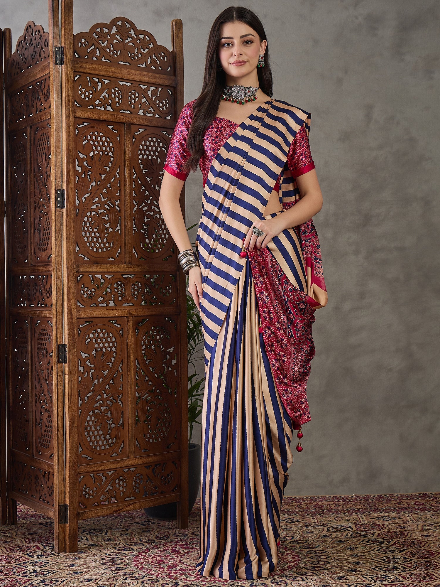 Gratifying Festive Wear Silk Print Design Rich Pallu Fancy Saree With Unstitched Blouse Piece