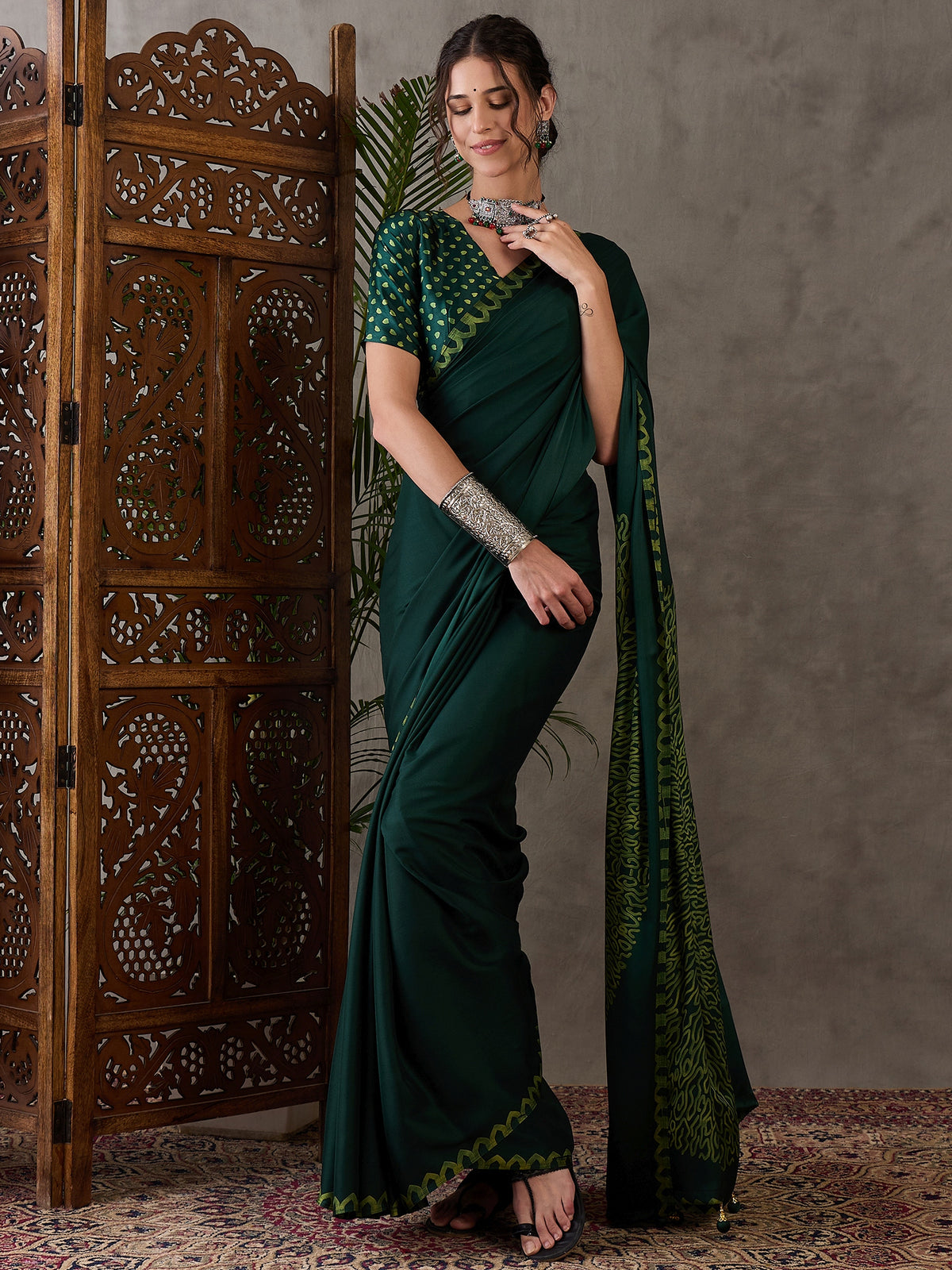 Whimsical Party Wear Silk Print Design Fancy Saree With Unstitched Blouse Piece