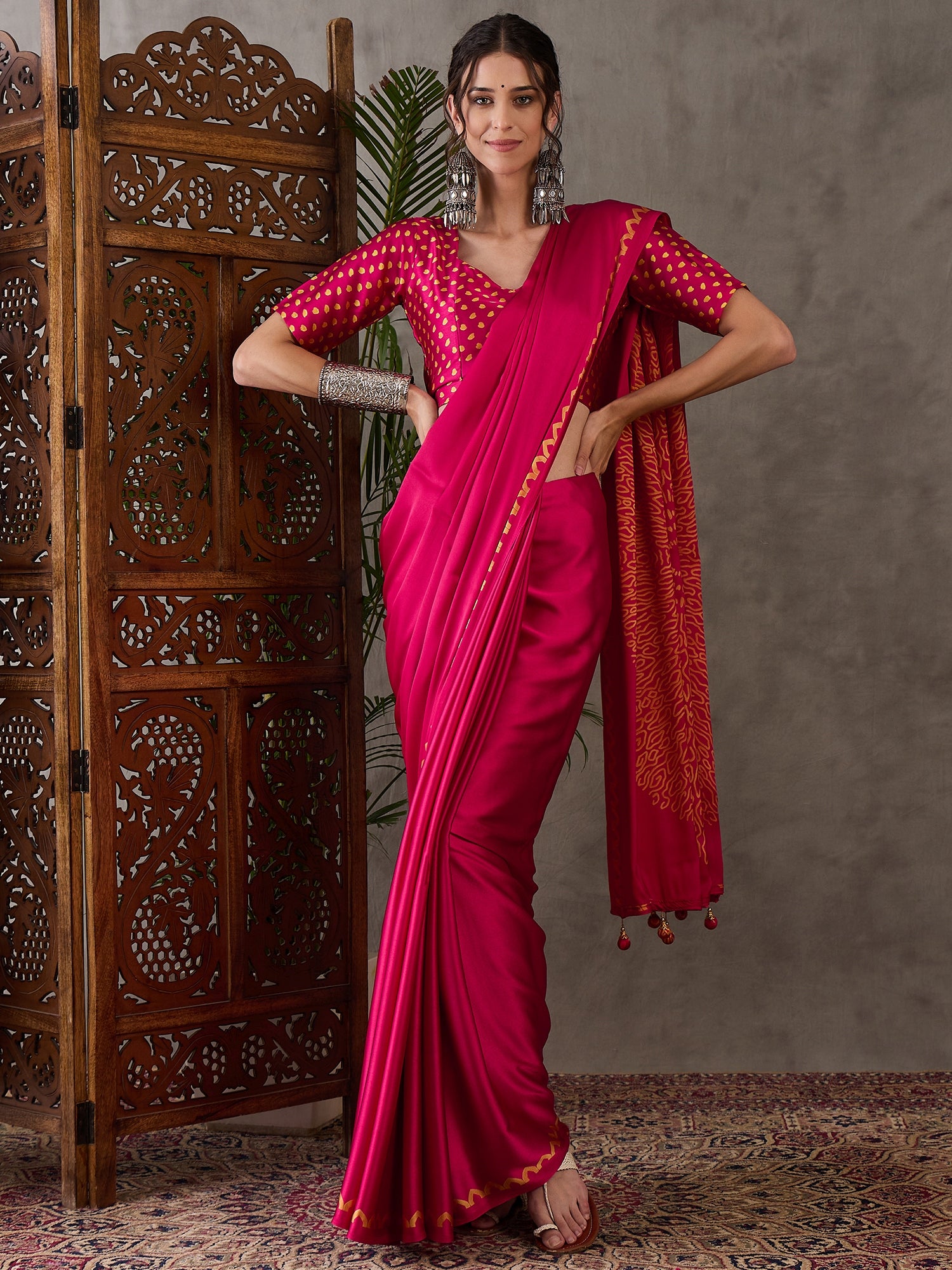 Whimsical Party Wear Silk Print Design Fancy Saree With Unstitched Blouse Piece