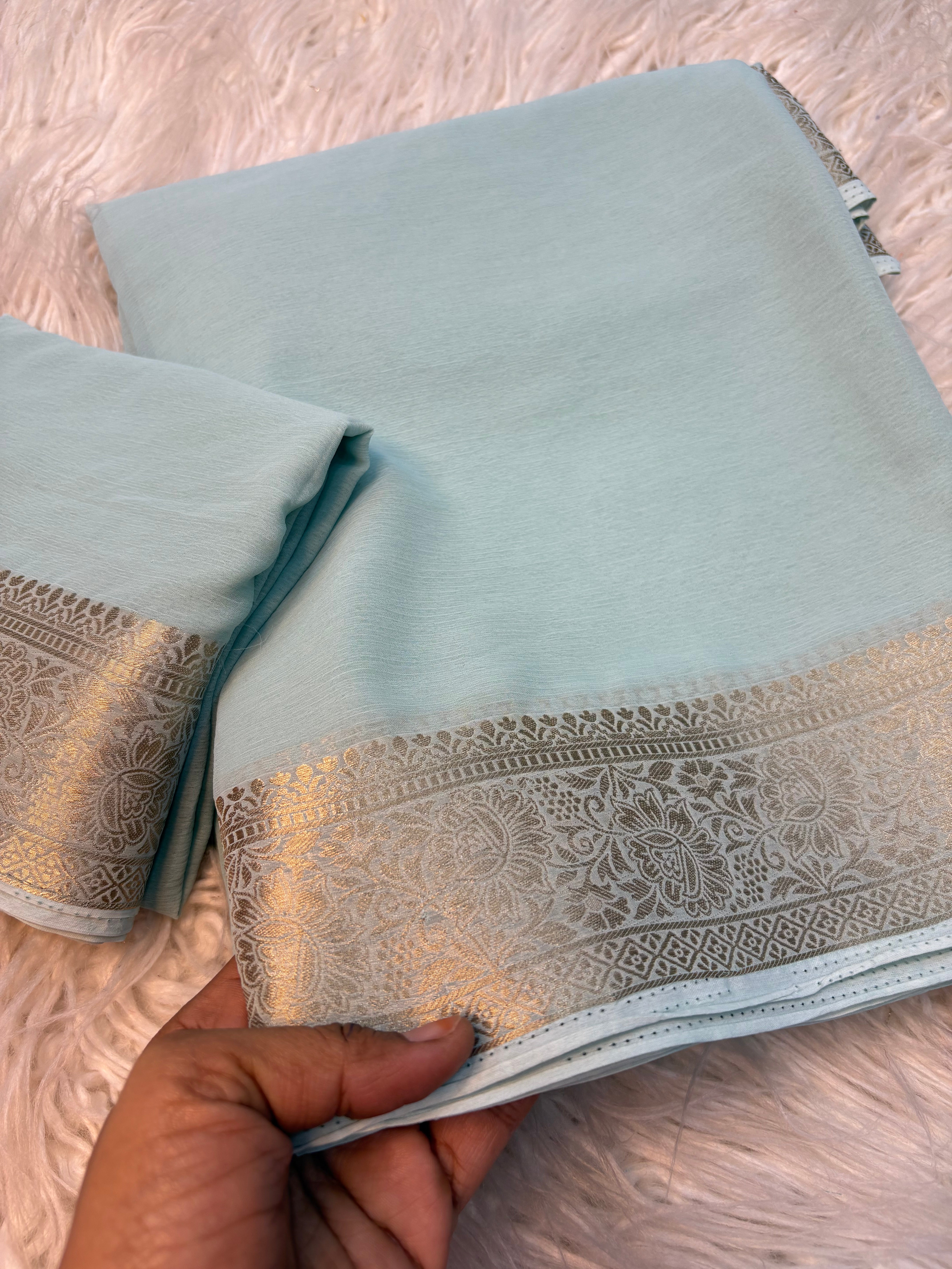 Blissful Function Wear Soft Chiffon Jacquard Weaving Border Fancy Designer Saree With Blouse Piece