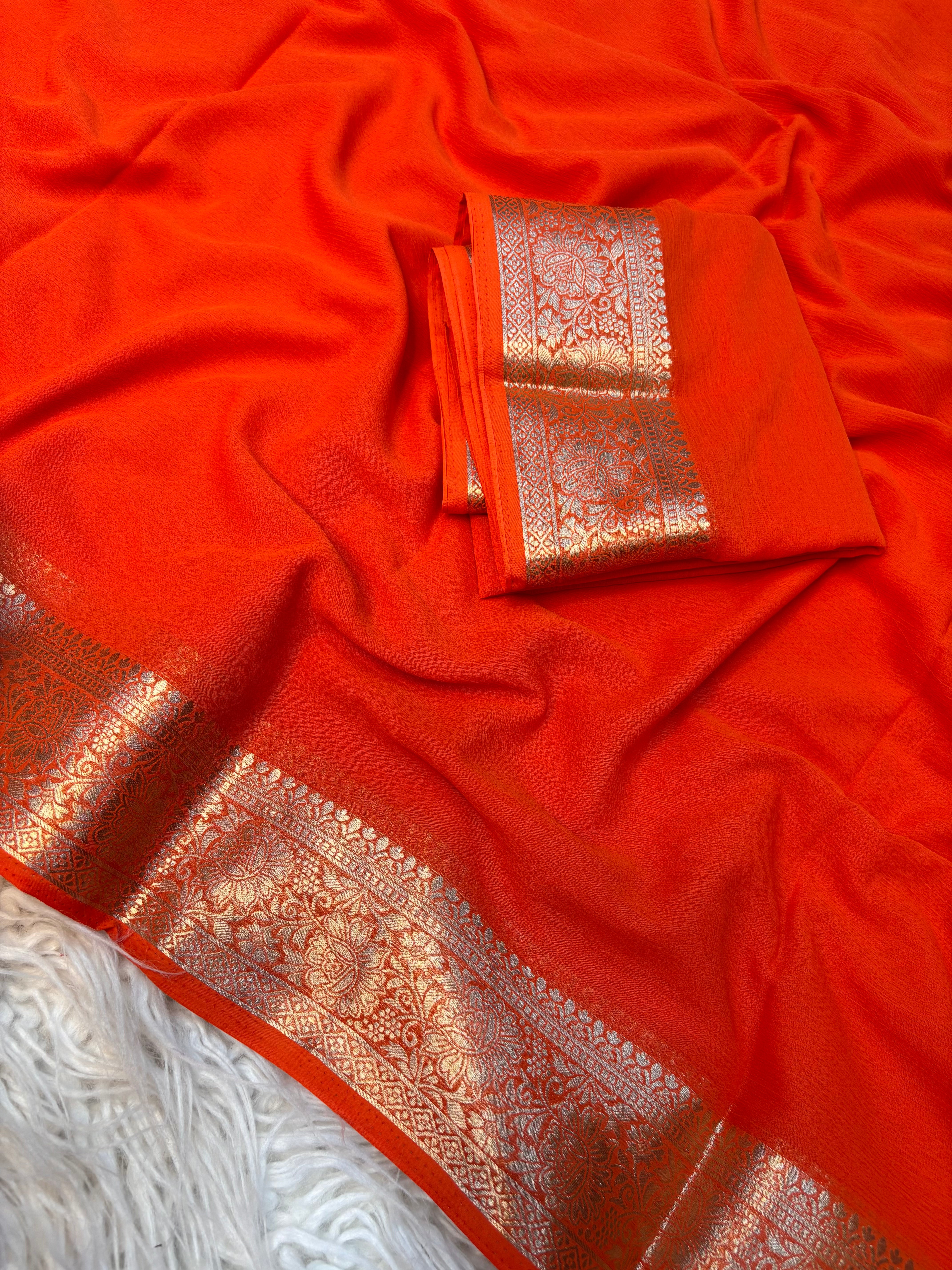 Blissful Function Wear Soft Chiffon Jacquard Weaving Border Fancy Designer Saree With Blouse Piece