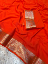 Load image into Gallery viewer, Blissful Function Wear Soft Chiffon Jacquard Weaving Border Fancy Designer Saree With Blouse Piece
