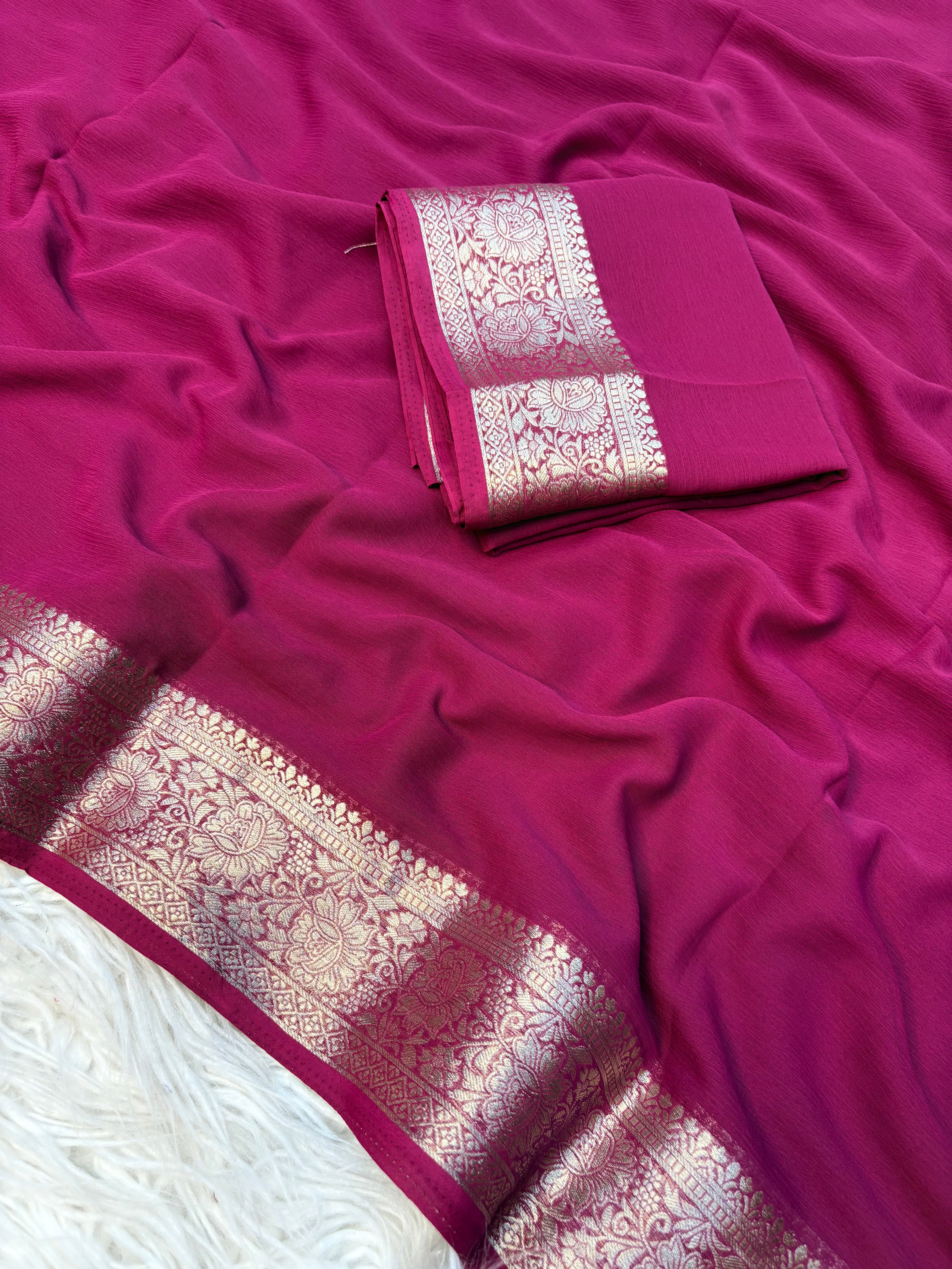 Blissful Function Wear Soft Chiffon Jacquard Weaving Border Fancy Designer Saree With Blouse Piece