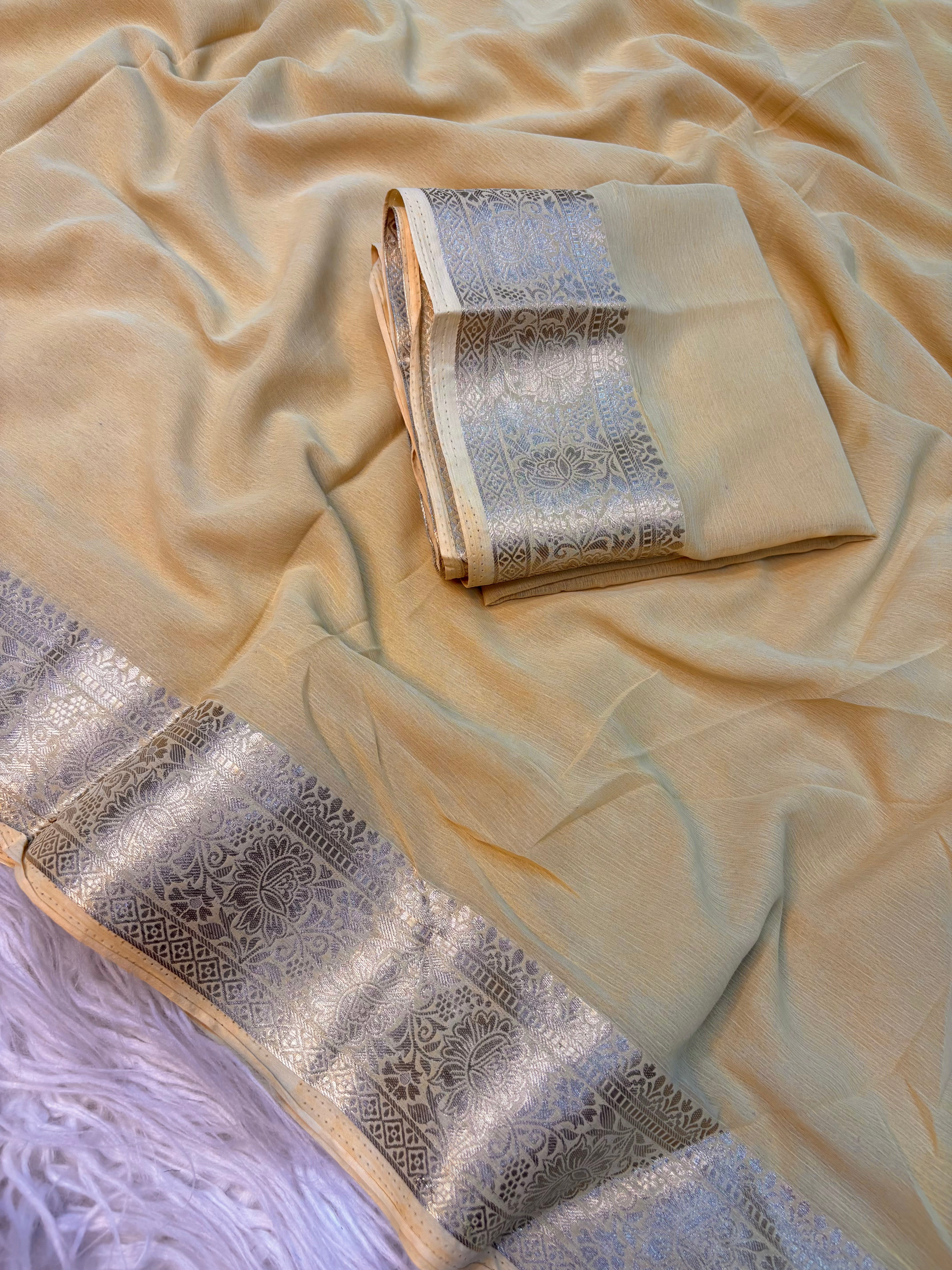 Blissful Function Wear Soft Chiffon Jacquard Weaving Border Fancy Designer Saree With Blouse Piece