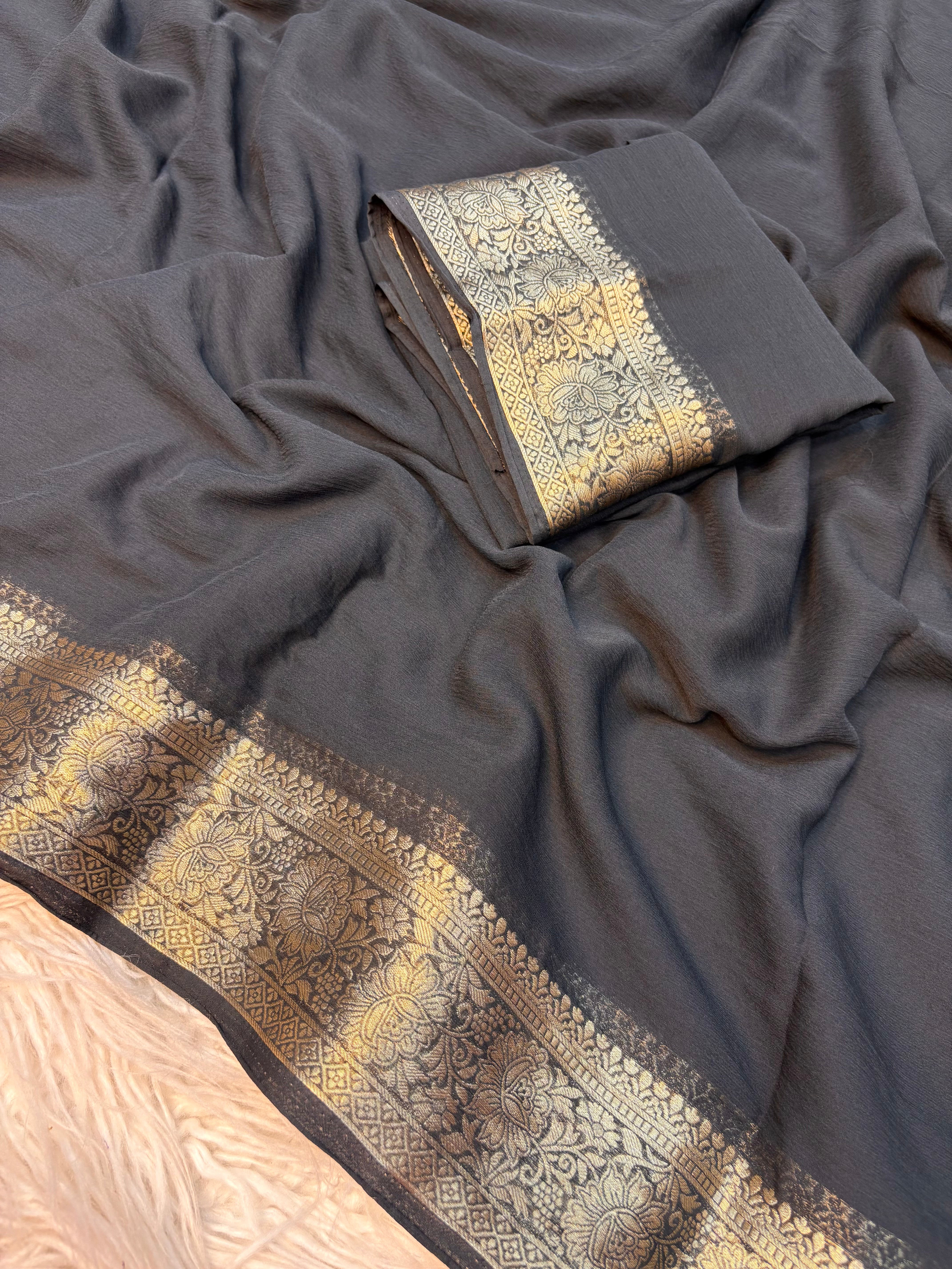 Blissful Function Wear Soft Chiffon Jacquard Weaving Border Fancy Designer Saree With Blouse Piece