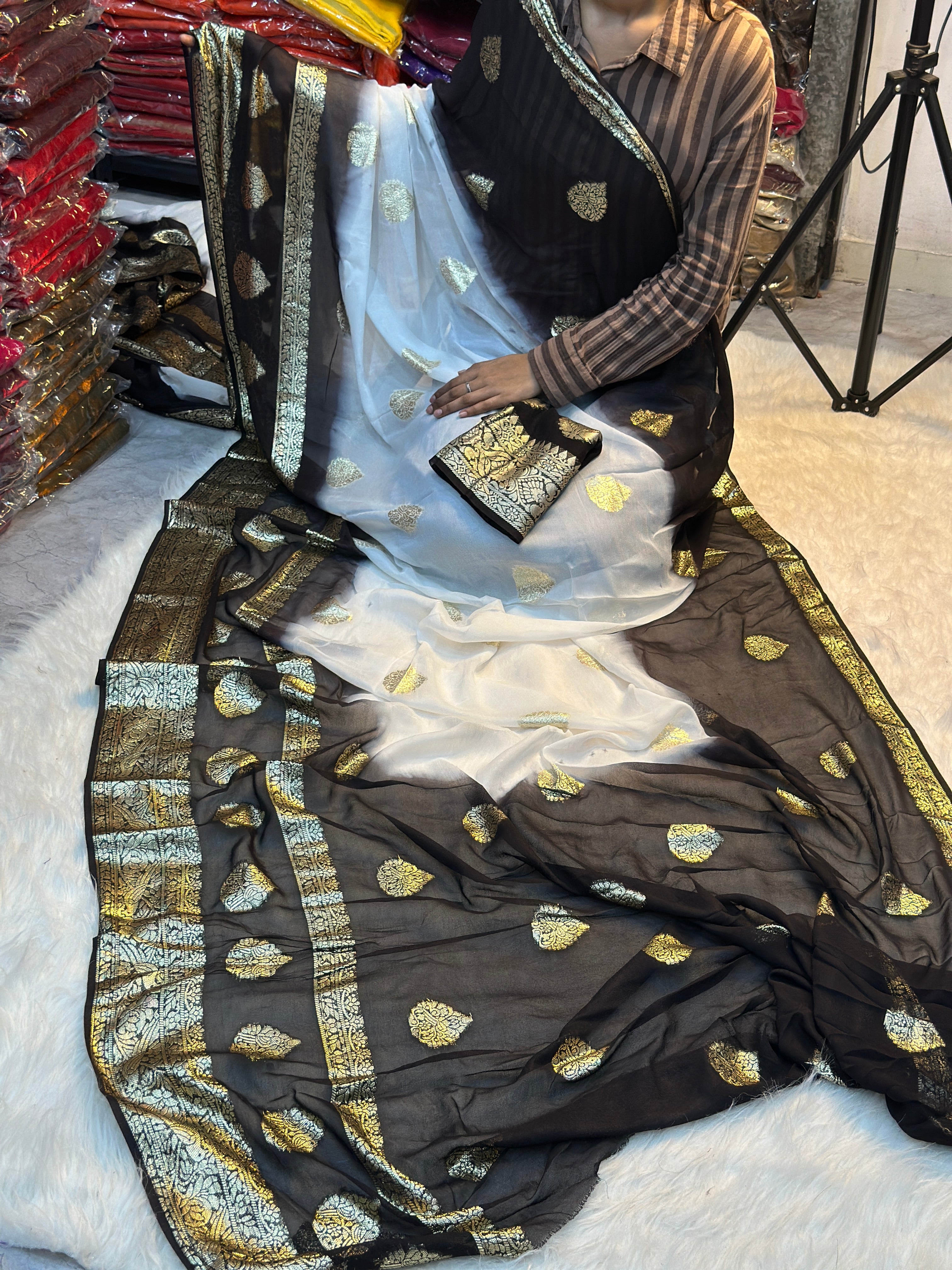 Charming Function Wear Viscose Georgette Jacquard Weaving Work Designer Saree With Blouse Piece