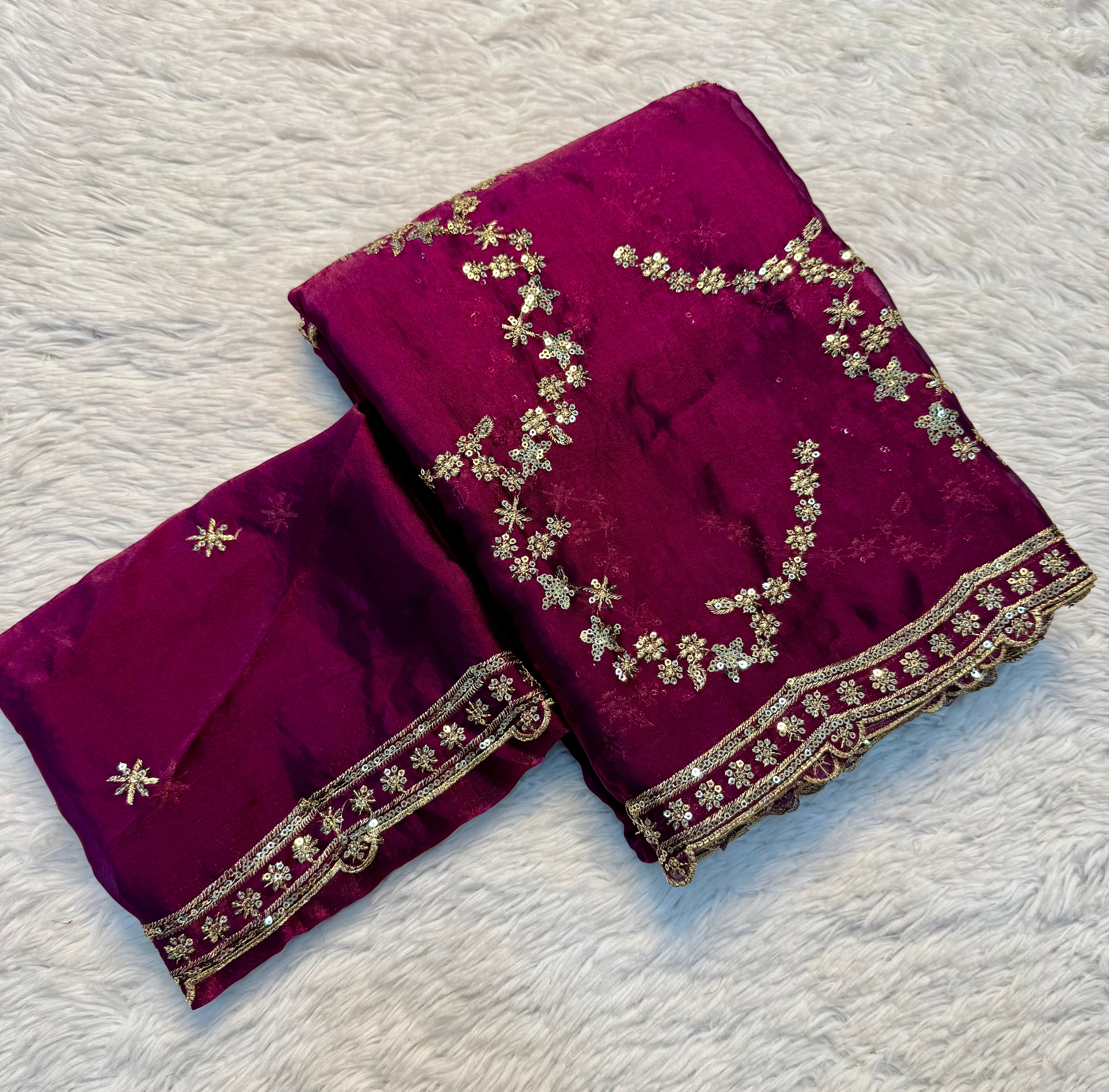 Marvellous Function Wear Silk Handwork Fancy Designer Saree With Elegant Blouse Piece