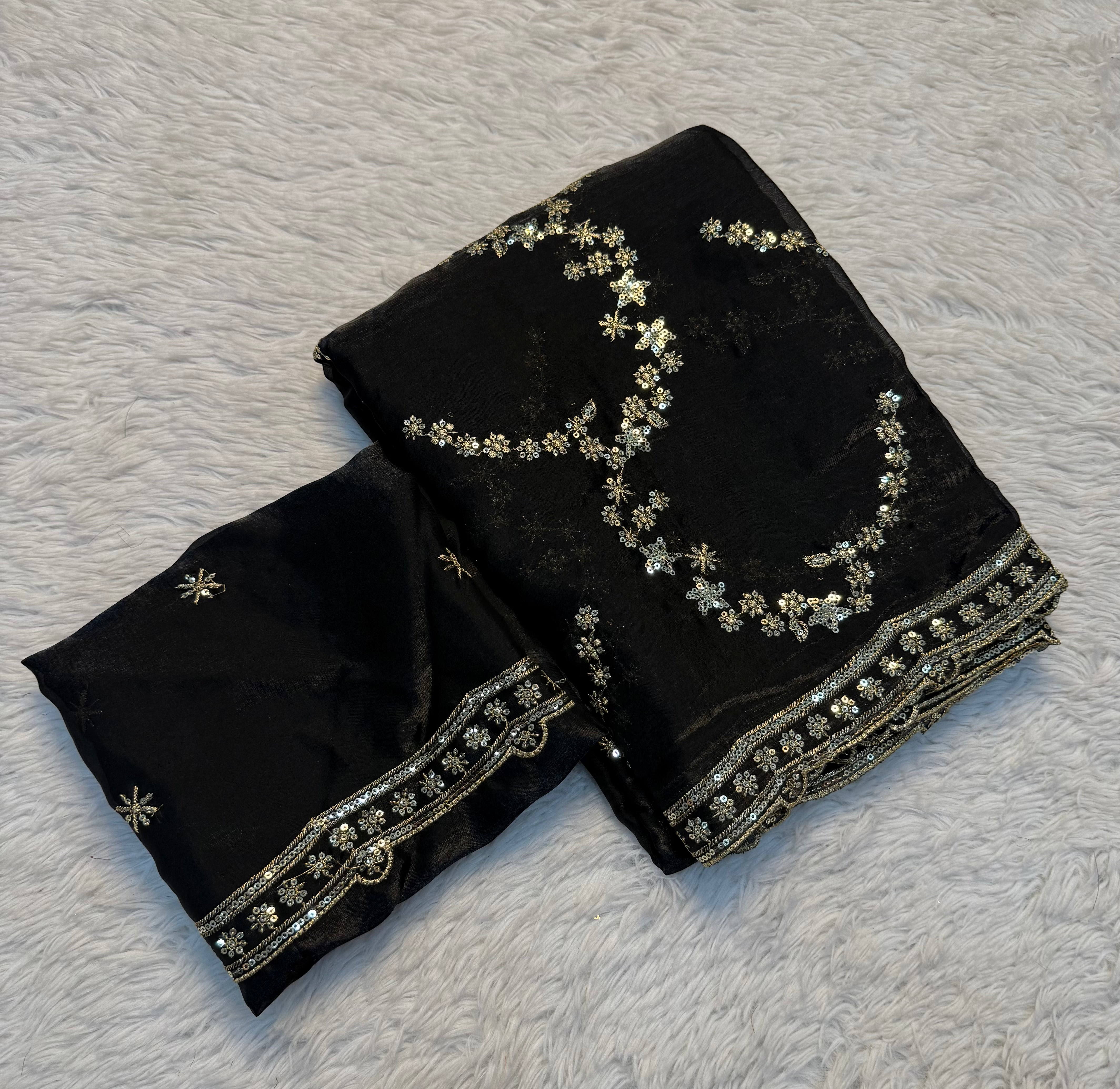 Marvellous Function Wear Silk Handwork Fancy Designer Saree With Elegant Blouse Piece