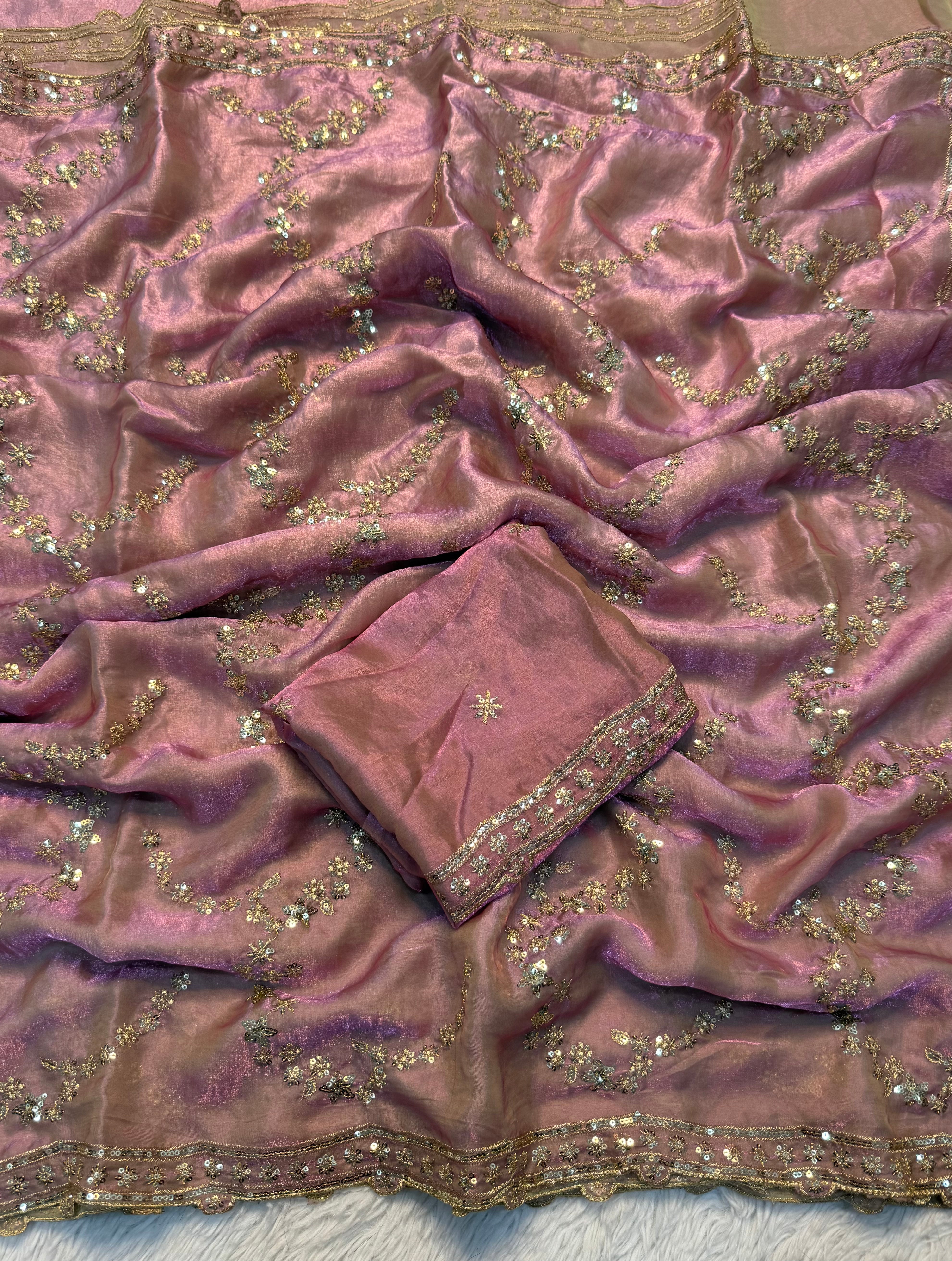 Marvellous Function Wear Silk Handwork Fancy Designer Saree With Elegant Blouse Piece