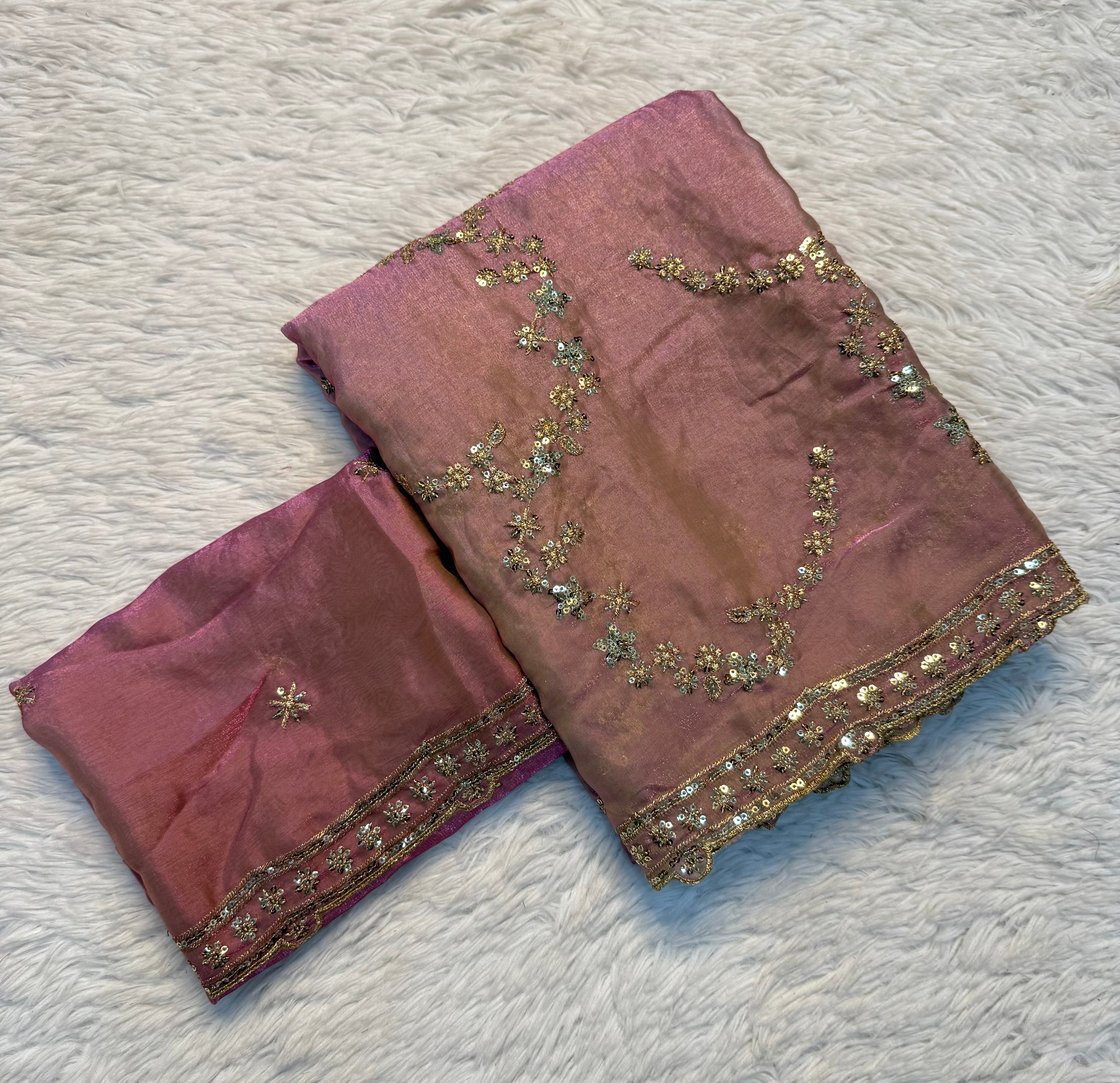 Marvellous Function Wear Silk Handwork Fancy Designer Saree With Elegant Blouse Piece