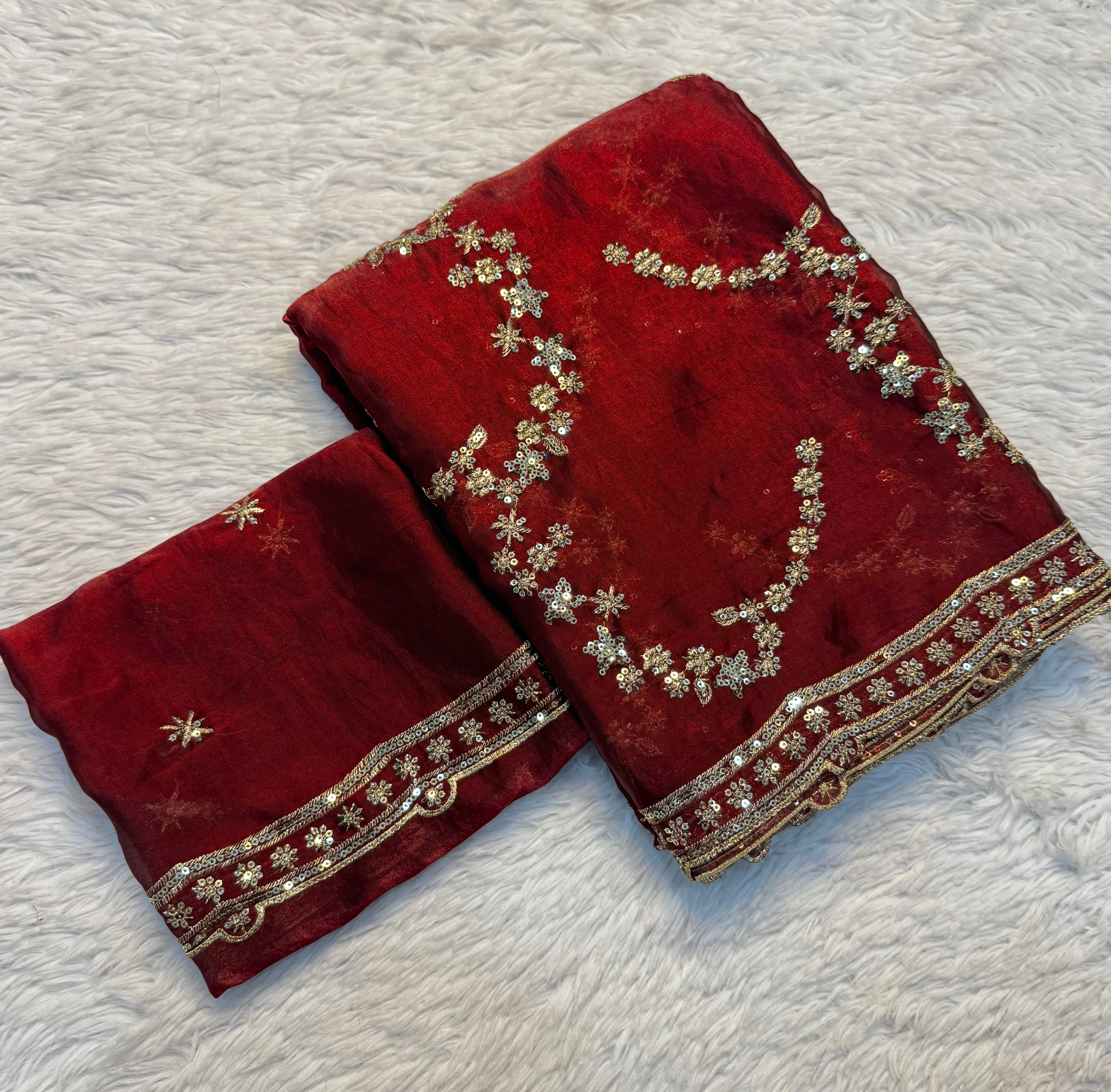 Marvellous Function Wear Silk Handwork Fancy Designer Saree With Elegant Blouse Piece