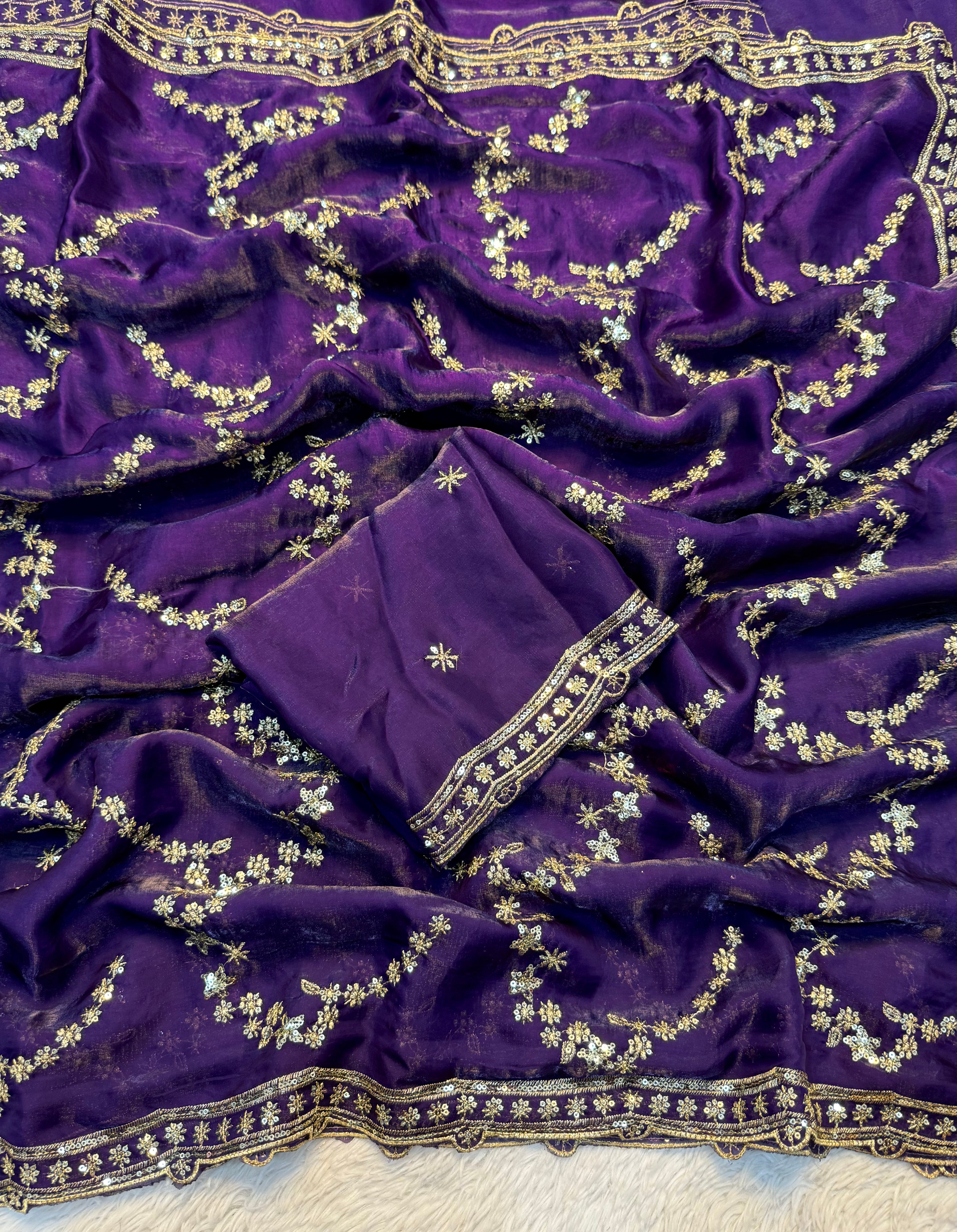 Marvellous Function Wear Silk Handwork Fancy Designer Saree With Elegant Blouse Piece