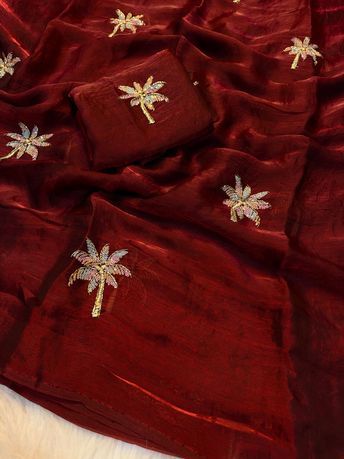 Charming Function Wear Silk Embroidery n Sequence Work Fancy Saree With Matching Blouse Piece