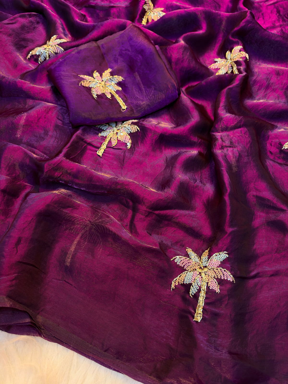 Charming Function Wear Silk Embroidery n Sequence Work Fancy Saree With Matching Blouse Piece