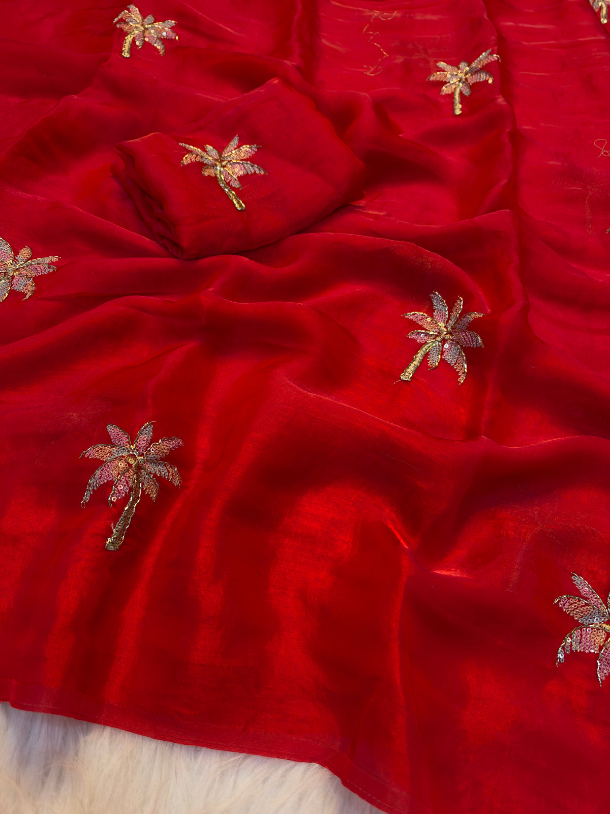 Charming Function Wear Silk Embroidery n Sequence Work Fancy Saree With Matching Blouse Piece
