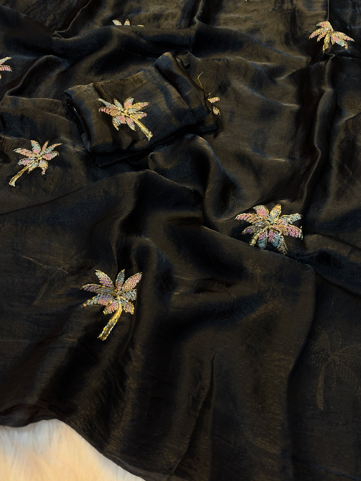 Charming Function Wear Silk Embroidery n Sequence Work Fancy Saree With Matching Blouse Piece