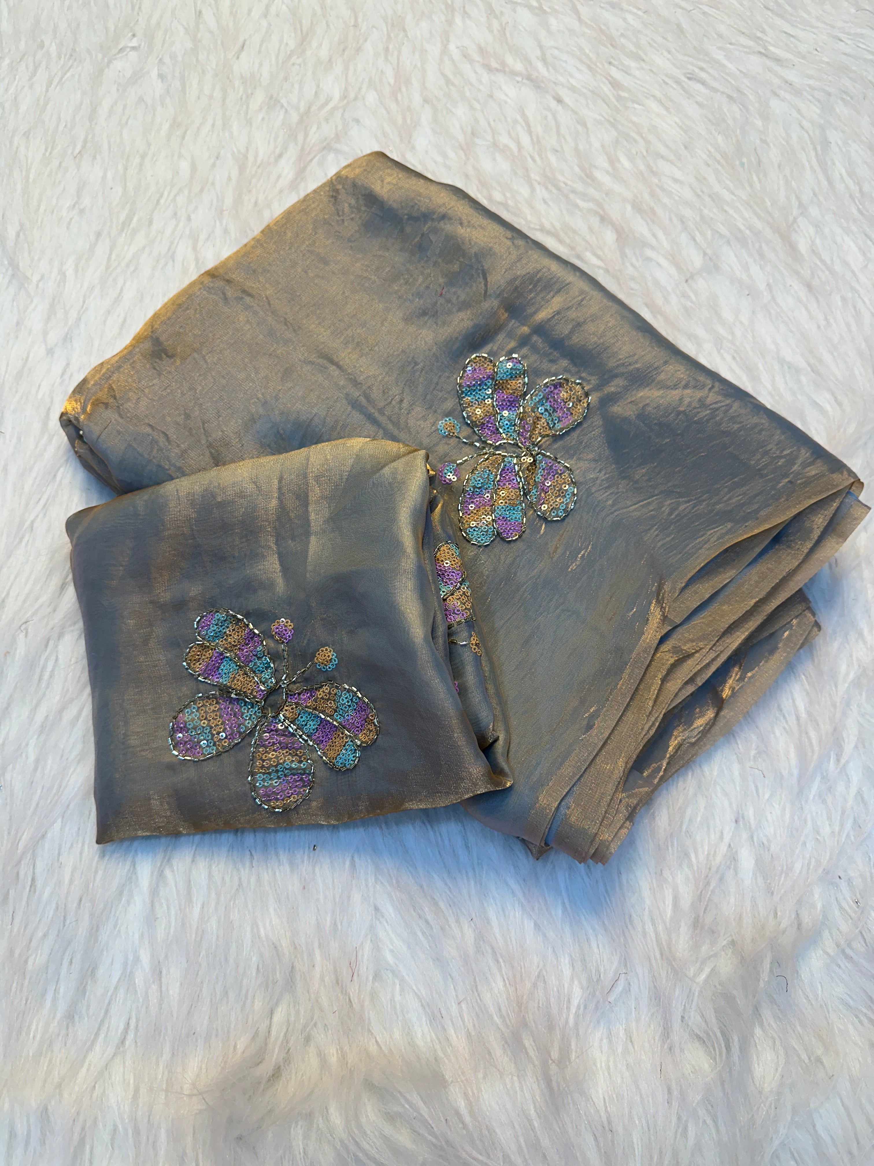 Adorning Function Wear Silk Embroidery n Sequence Work Fancy Saree With Blouse Piece