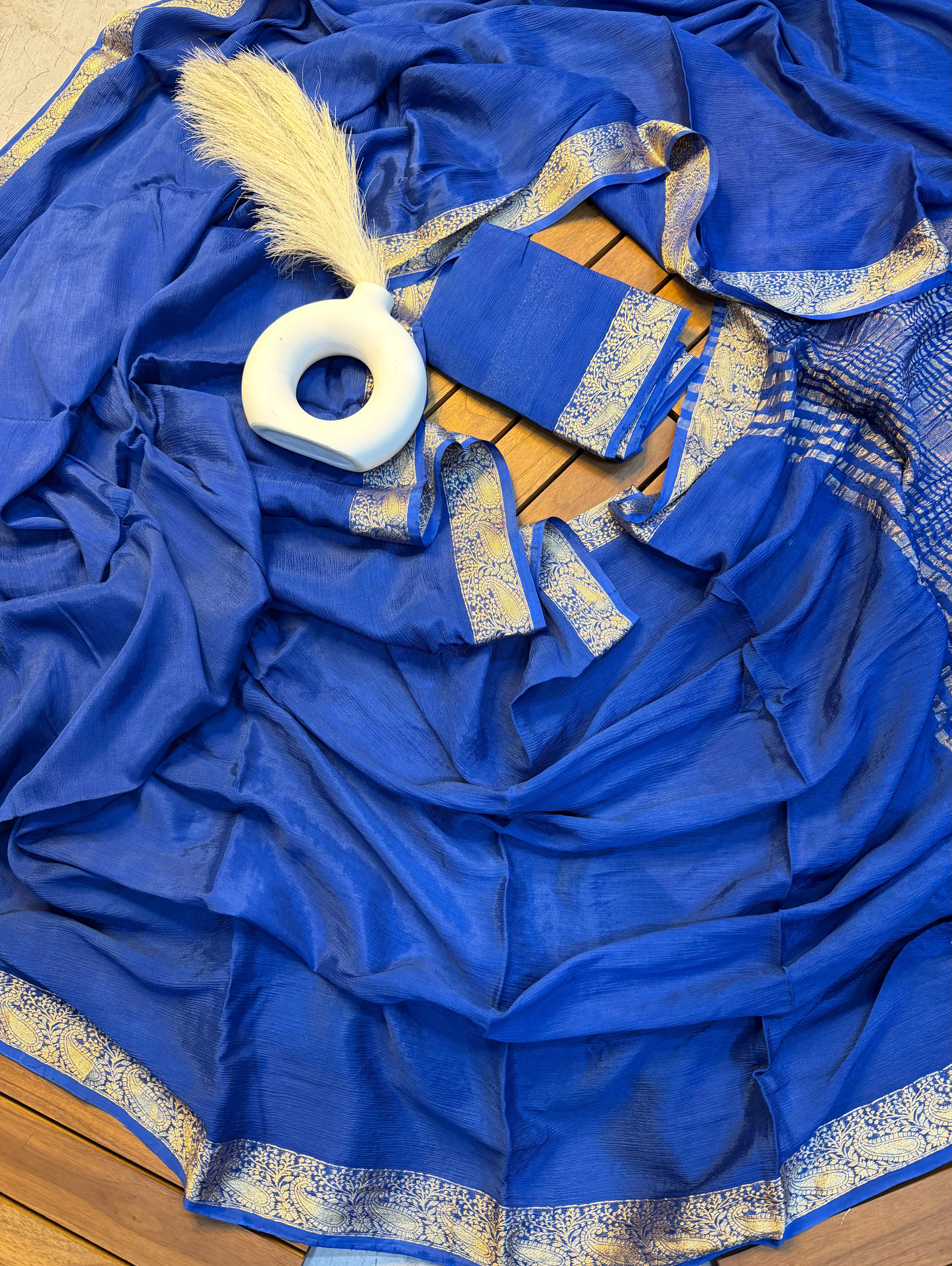 Admirable Party Wear Viscose Chinnon Jacquard Border Rich Pallu Designer Saree For Wedding
