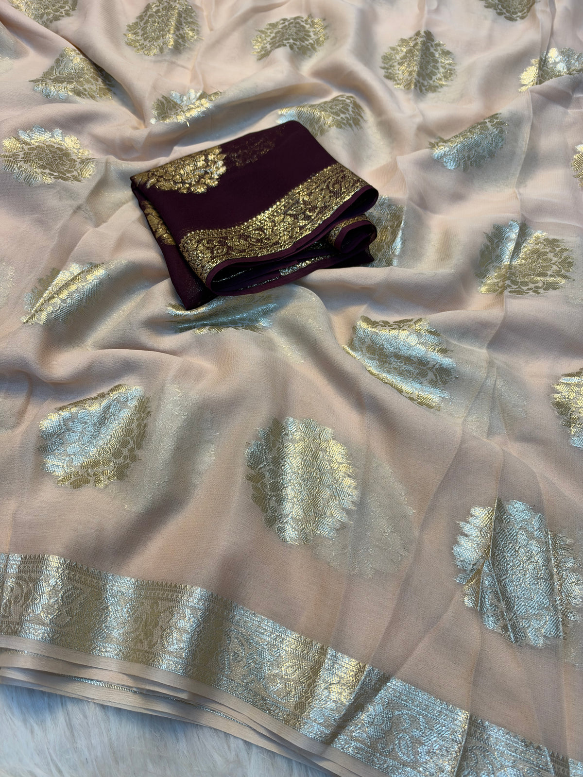 Gratifying Festival Wear Viscose Georgette Jacquard Zari Weaving Work Fancy Saree With Blouse Piece