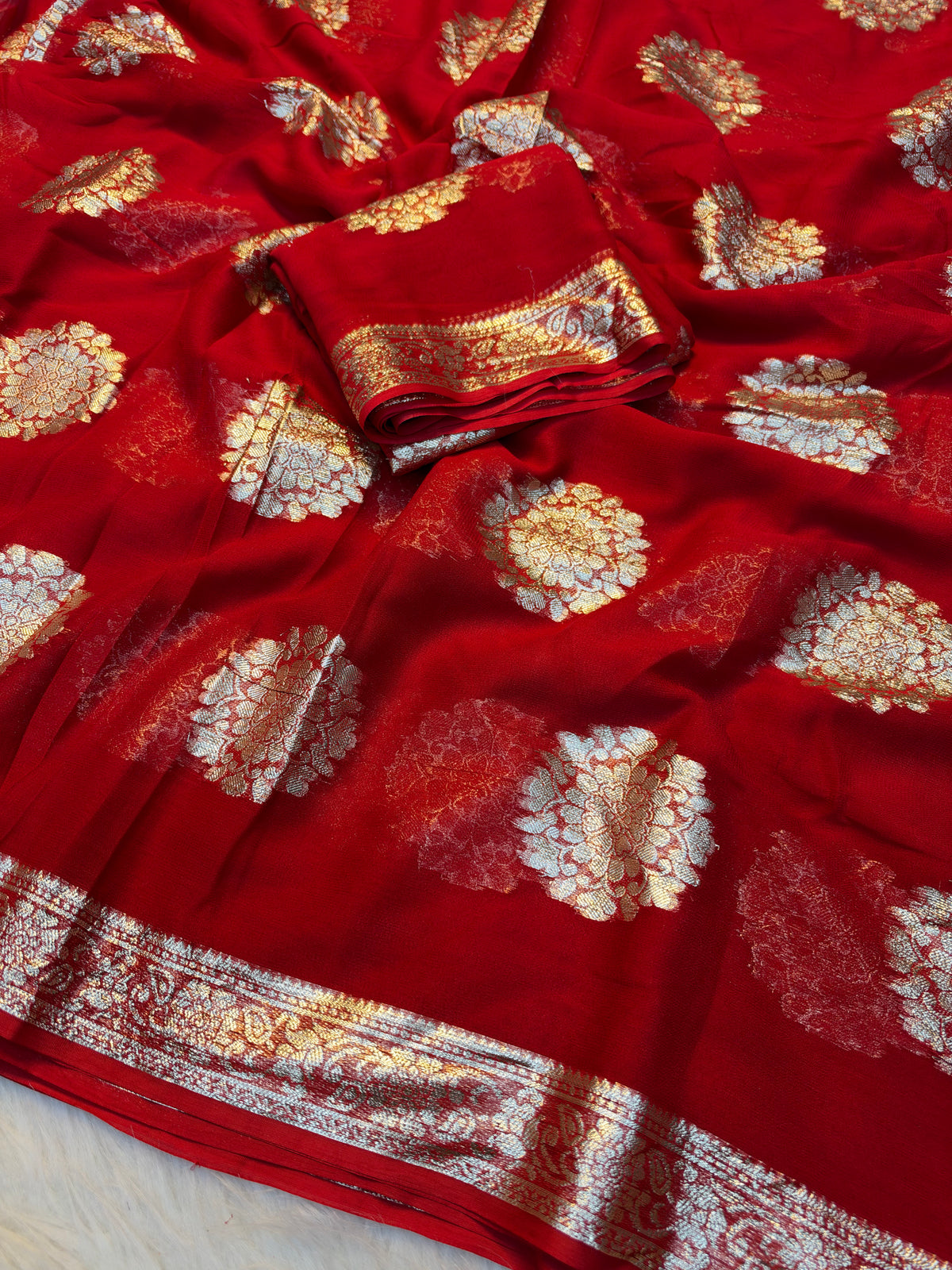 Gratifying Festival Wear Viscose Georgette Jacquard Zari Weaving Work Fancy Saree With Blouse Piece