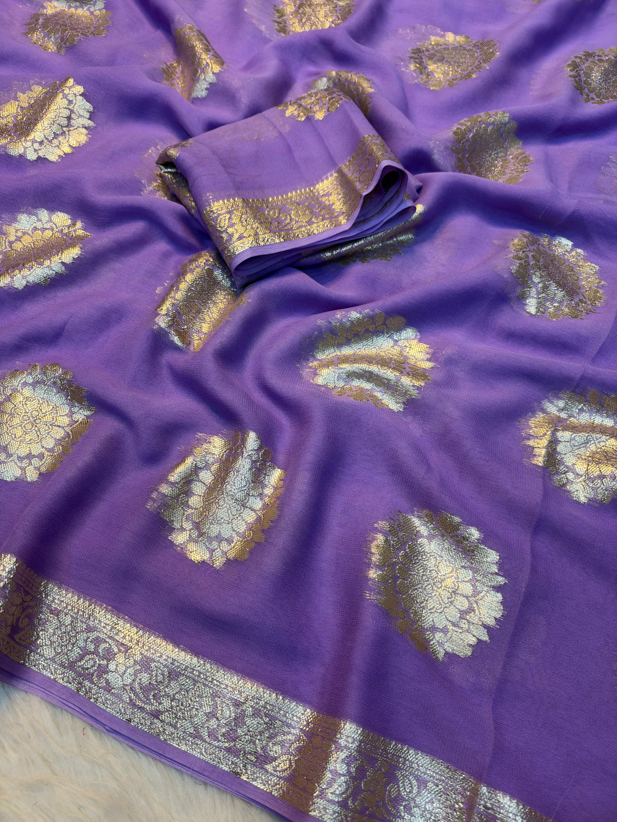 Gratifying Festival Wear Viscose Georgette Jacquard Zari Weaving Work Fancy Saree With Blouse Piece