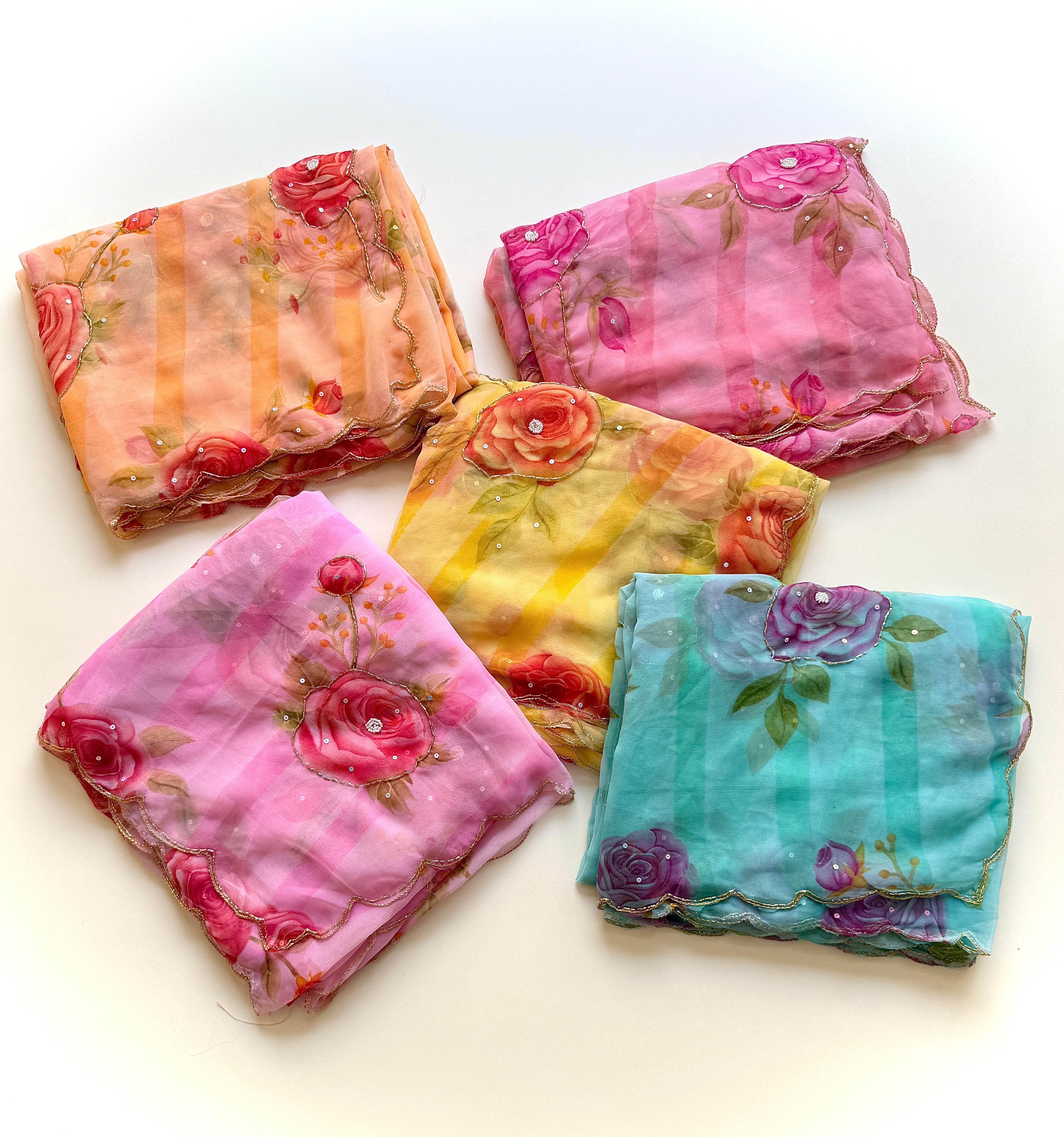 Gratifying Party Wear Soft Georgette Handwork Flower Design Saree With Blissful Blouse Piece