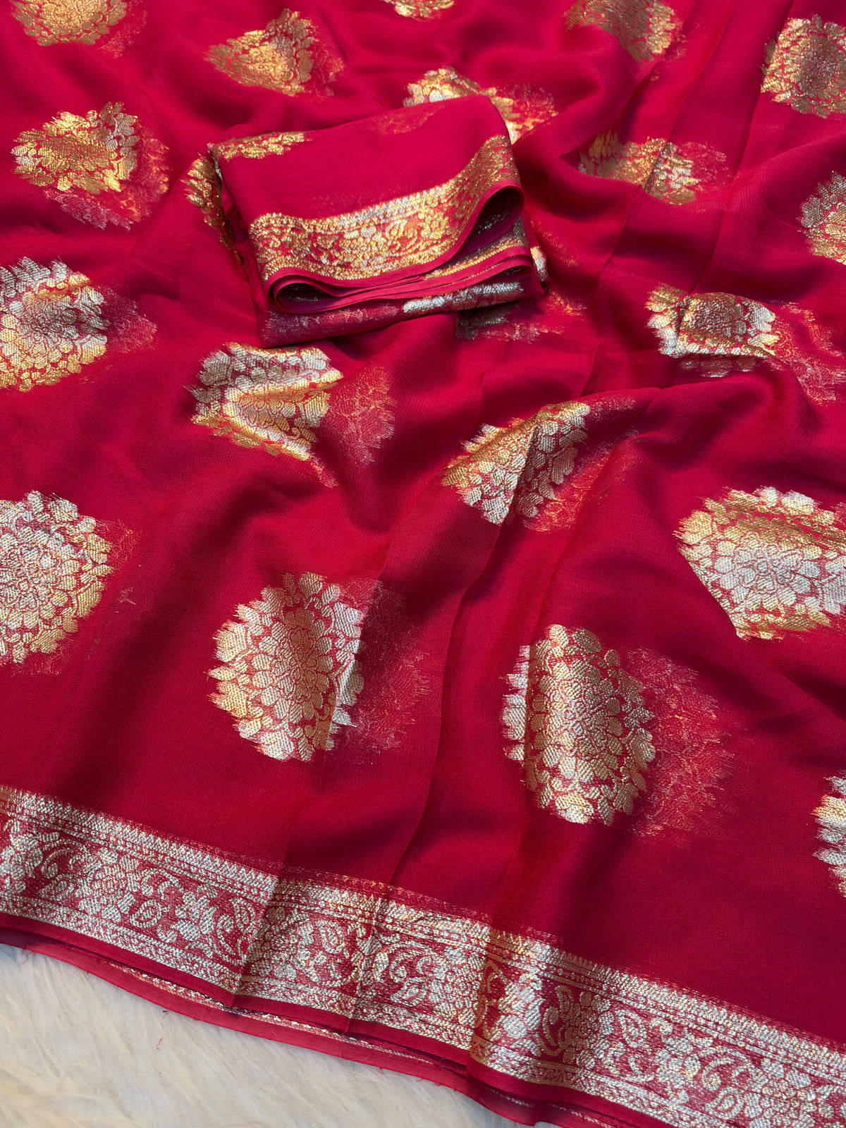 Gratifying Festival Wear Viscose Georgette Jacquard Zari Weaving Work Fancy Saree With Blouse Piece