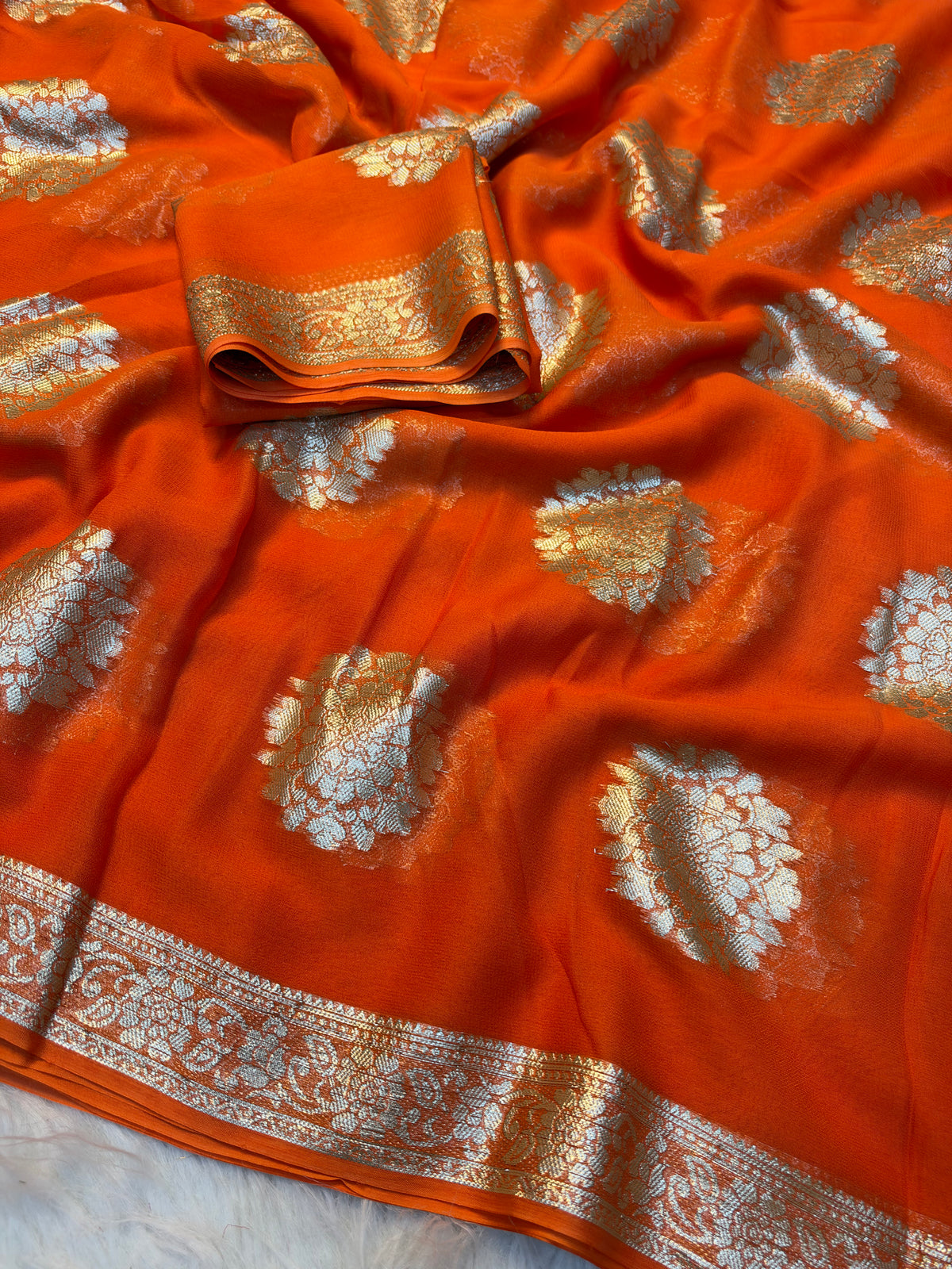 Gratifying Festival Wear Viscose Georgette Jacquard Zari Weaving Work Fancy Saree With Blouse Piece