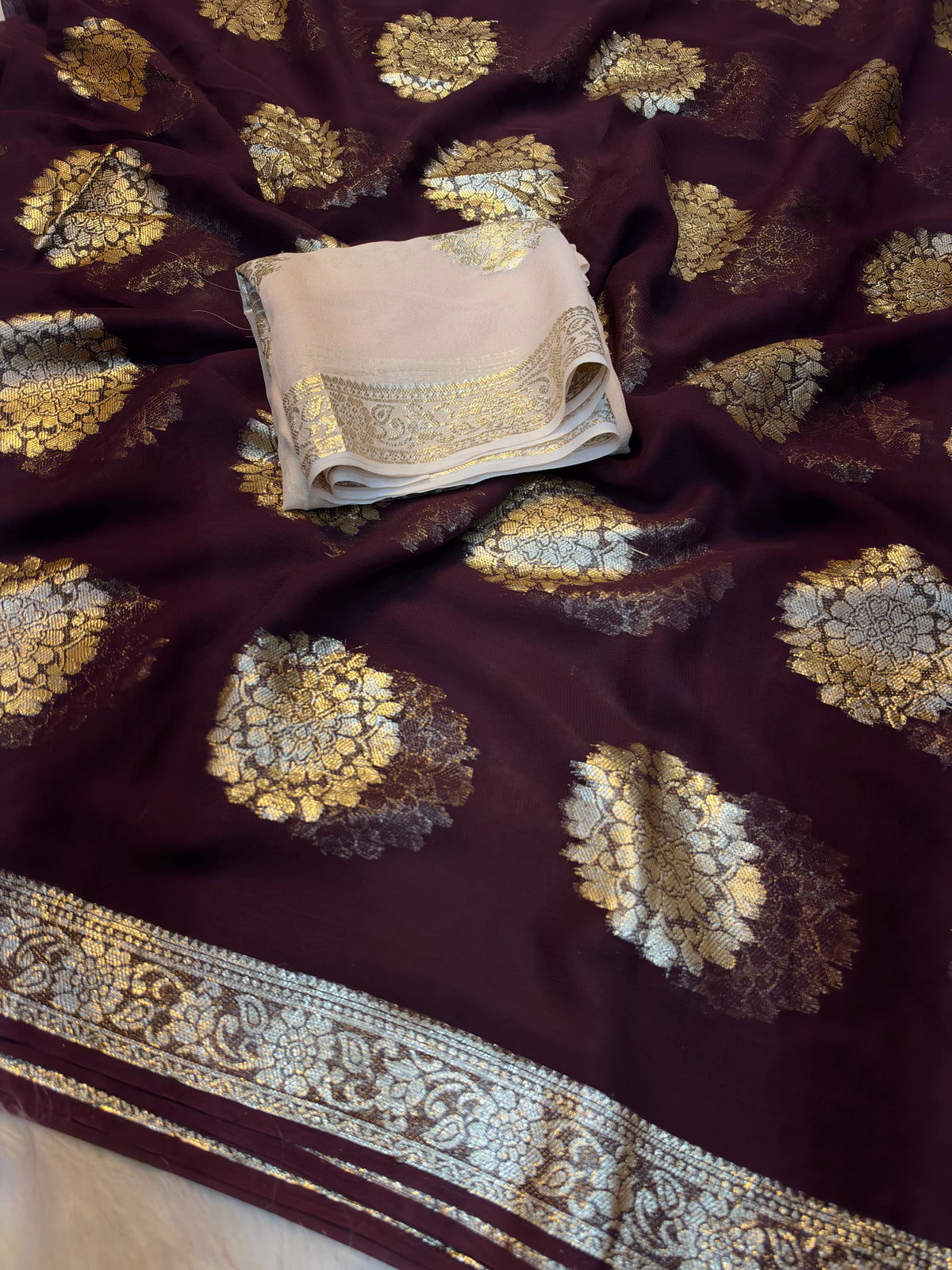 Gratifying Festival Wear Viscose Georgette Jacquard Zari Weaving Work Fancy Saree With Blouse Piece
