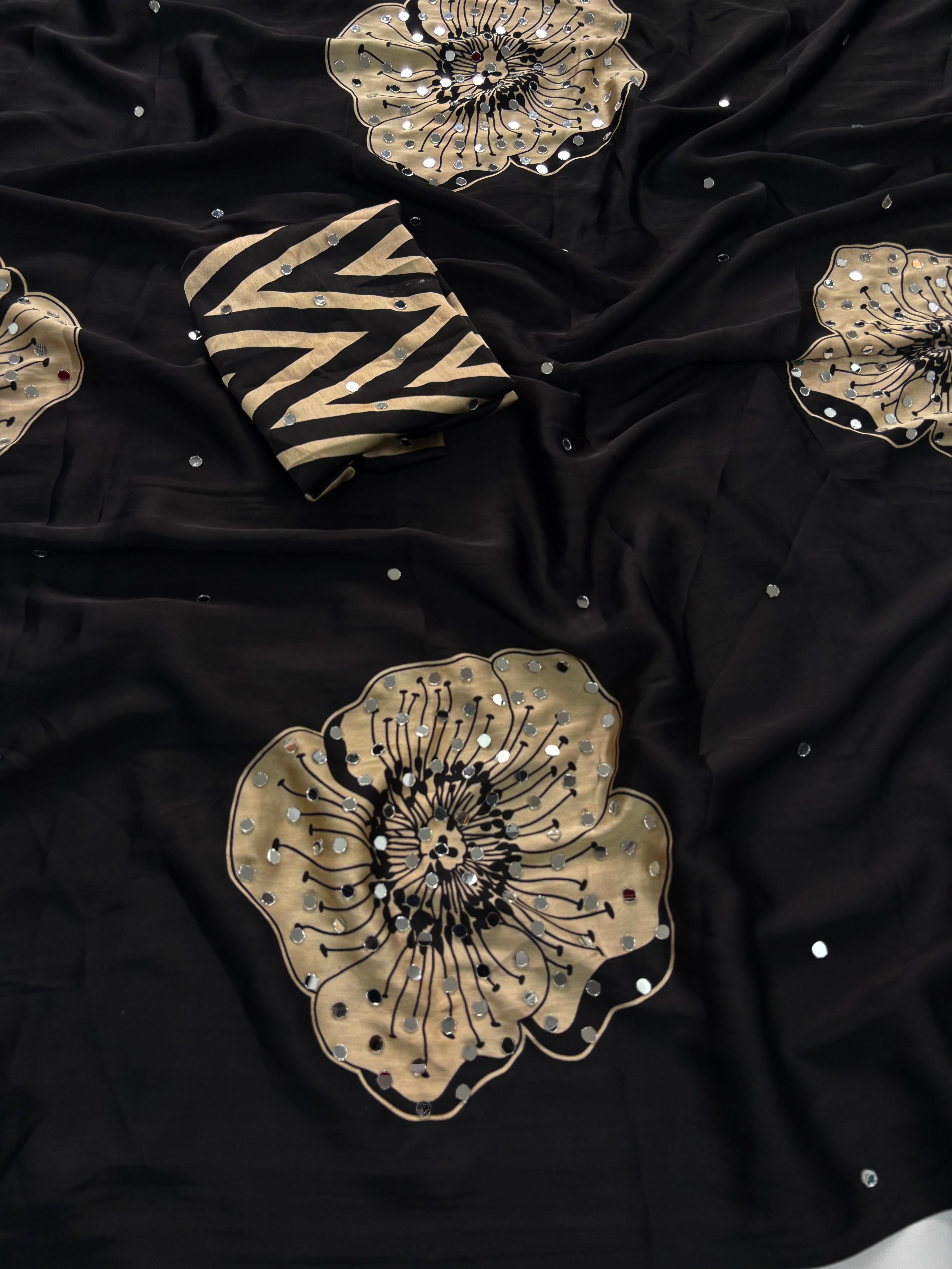 Exuberant Party Wear Satin Silk Mirror Work Designer Saree With Blissful Blouse Piece