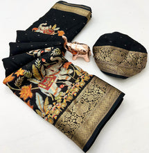 Load image into Gallery viewer, Whimsical Function Wear Black Colour Georgette Jacquard Weaving Border Rich Pallu Fancy Designer Saree For Party

