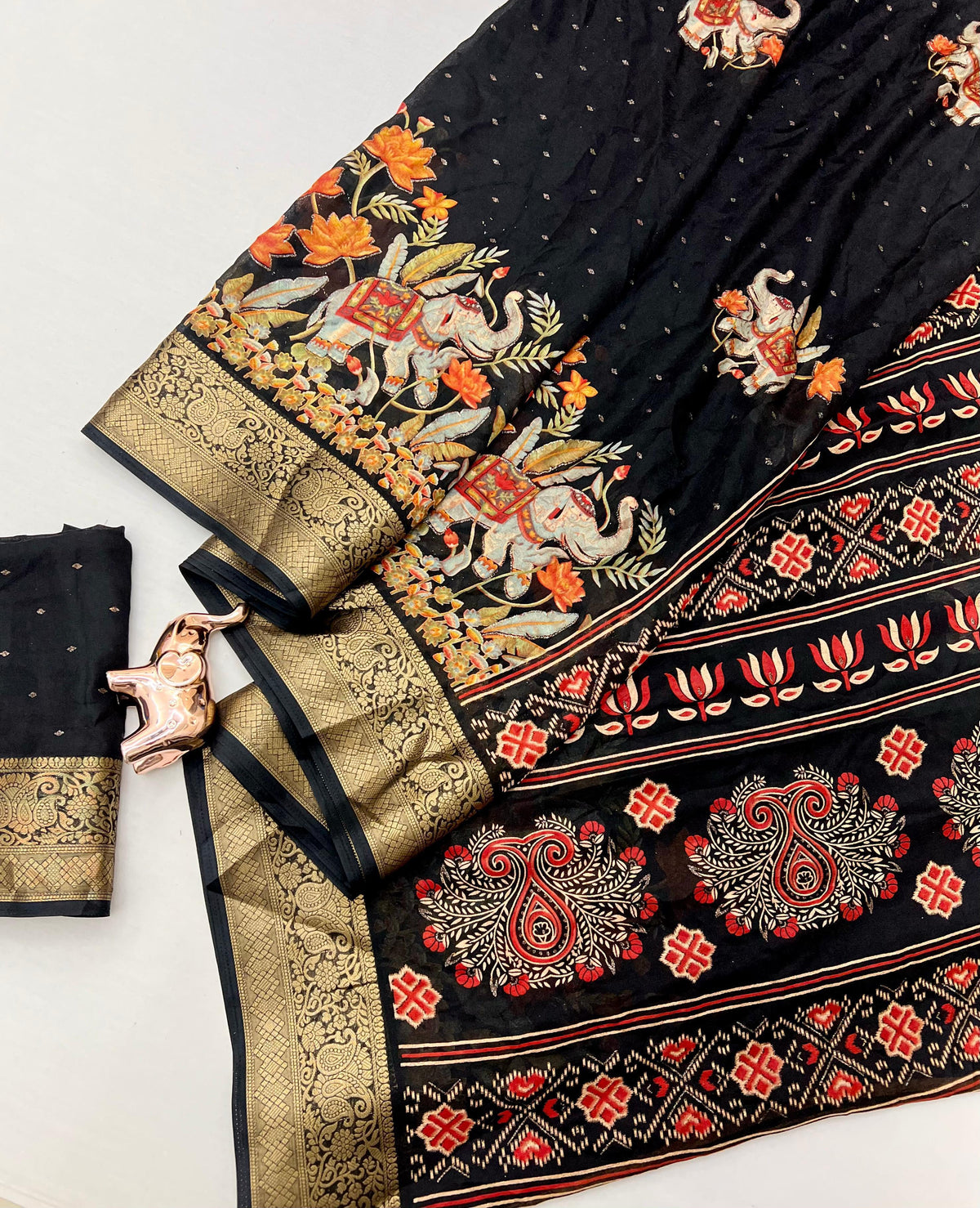 Whimsical Function Wear Black Colour Georgette Jacquard Weaving Border Rich Pallu Fancy Designer Saree For Party