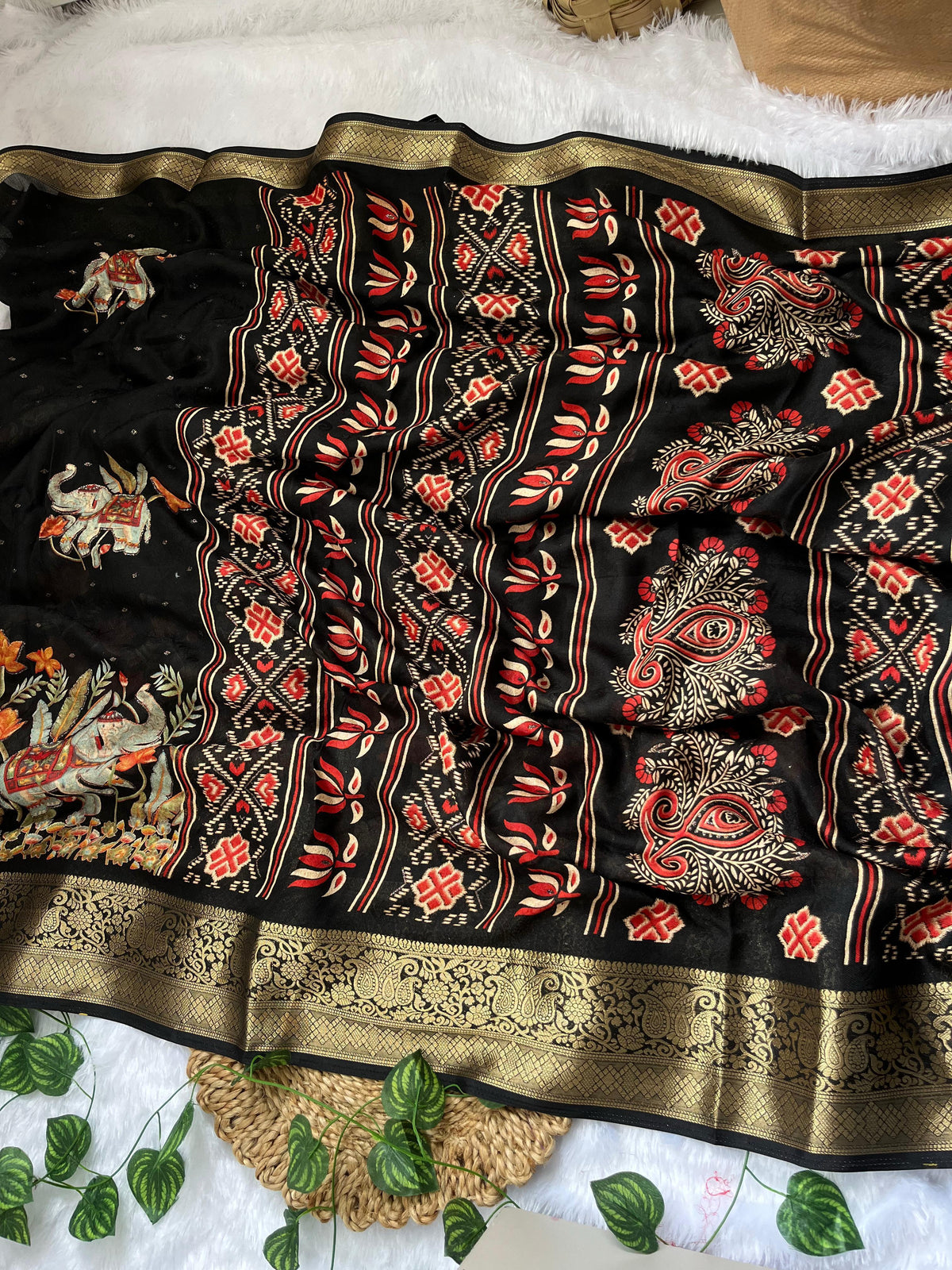Whimsical Function Wear Black Colour Georgette Jacquard Weaving Border Rich Pallu Fancy Designer Saree For Party