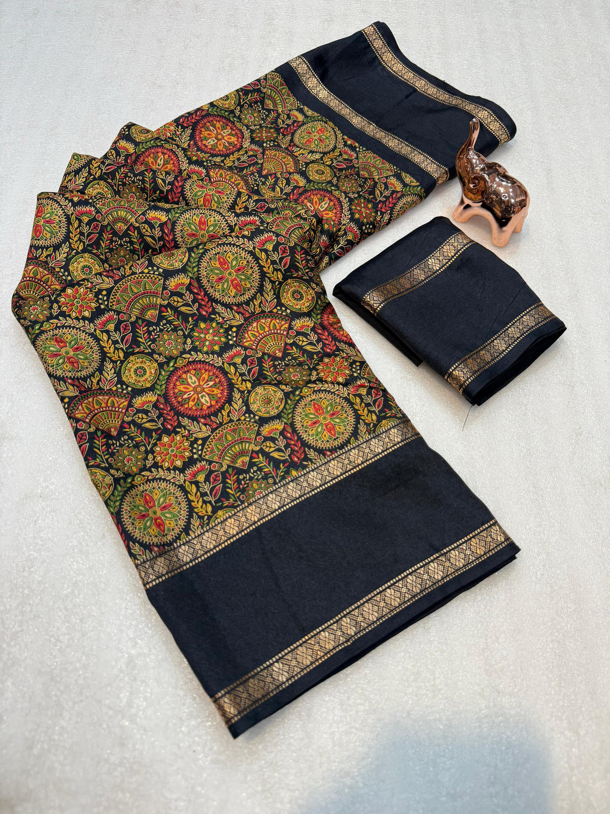 Desirable Festive Wear Pure Soft Tussar Kashmiri Silk Printed n Zari Work Border Rich Pallu Fancy Designer Saree