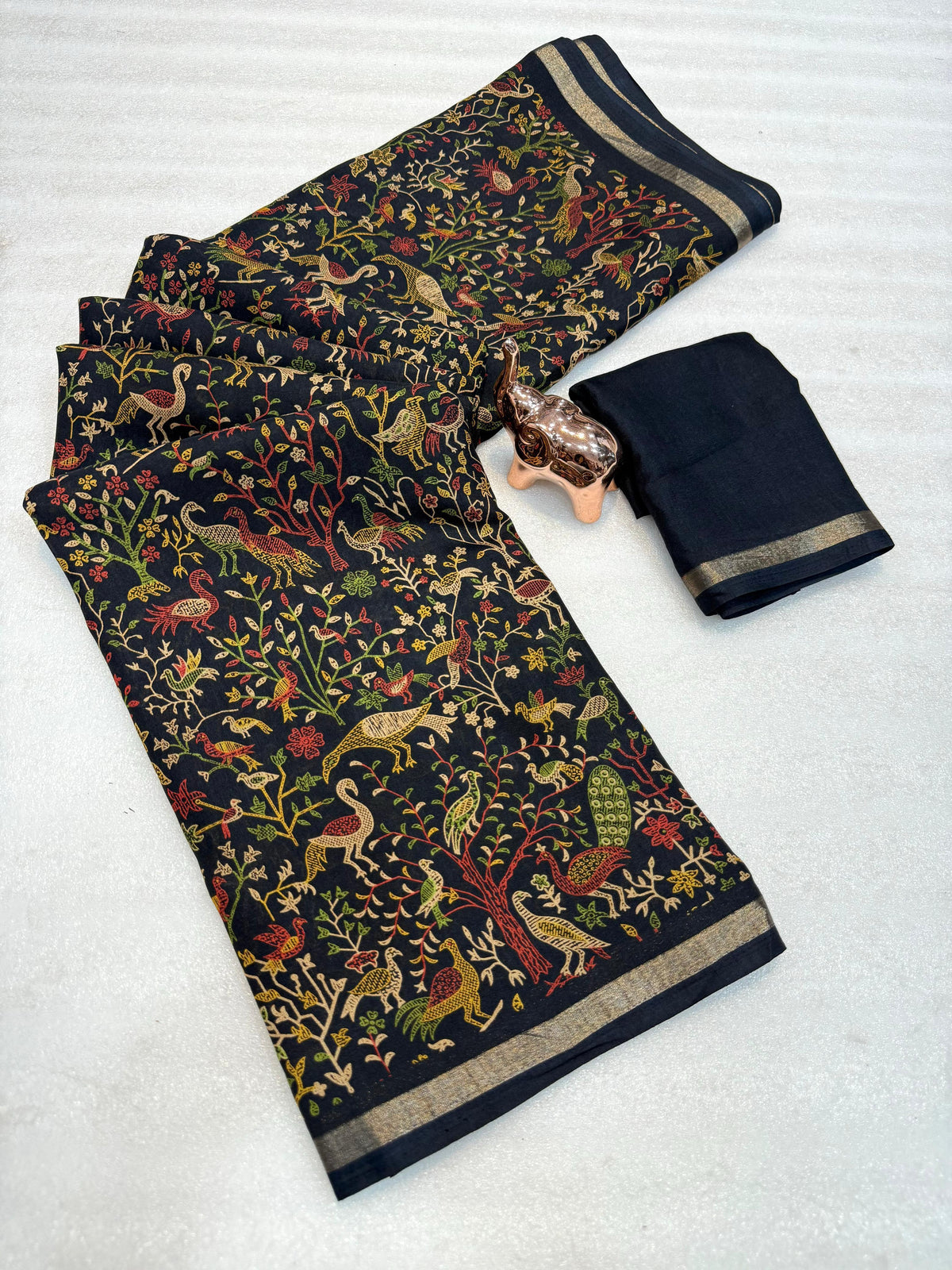 Graceful Party Wear Pure Soft Tussar Kashmiri Silk Printed n Zari Work Border Rich Pallu Fancy Designer Saree