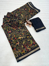 Load image into Gallery viewer, Graceful Party Wear Pure Soft Tussar Kashmiri Silk Printed n Zari Work Border Rich Pallu Fancy Designer Saree
