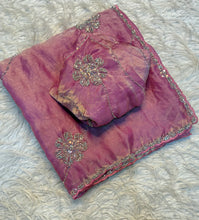 Load image into Gallery viewer, Glossy Party Wear Silk Handwork Sequence n Bids Work Designer Saree With Blouse Piece
