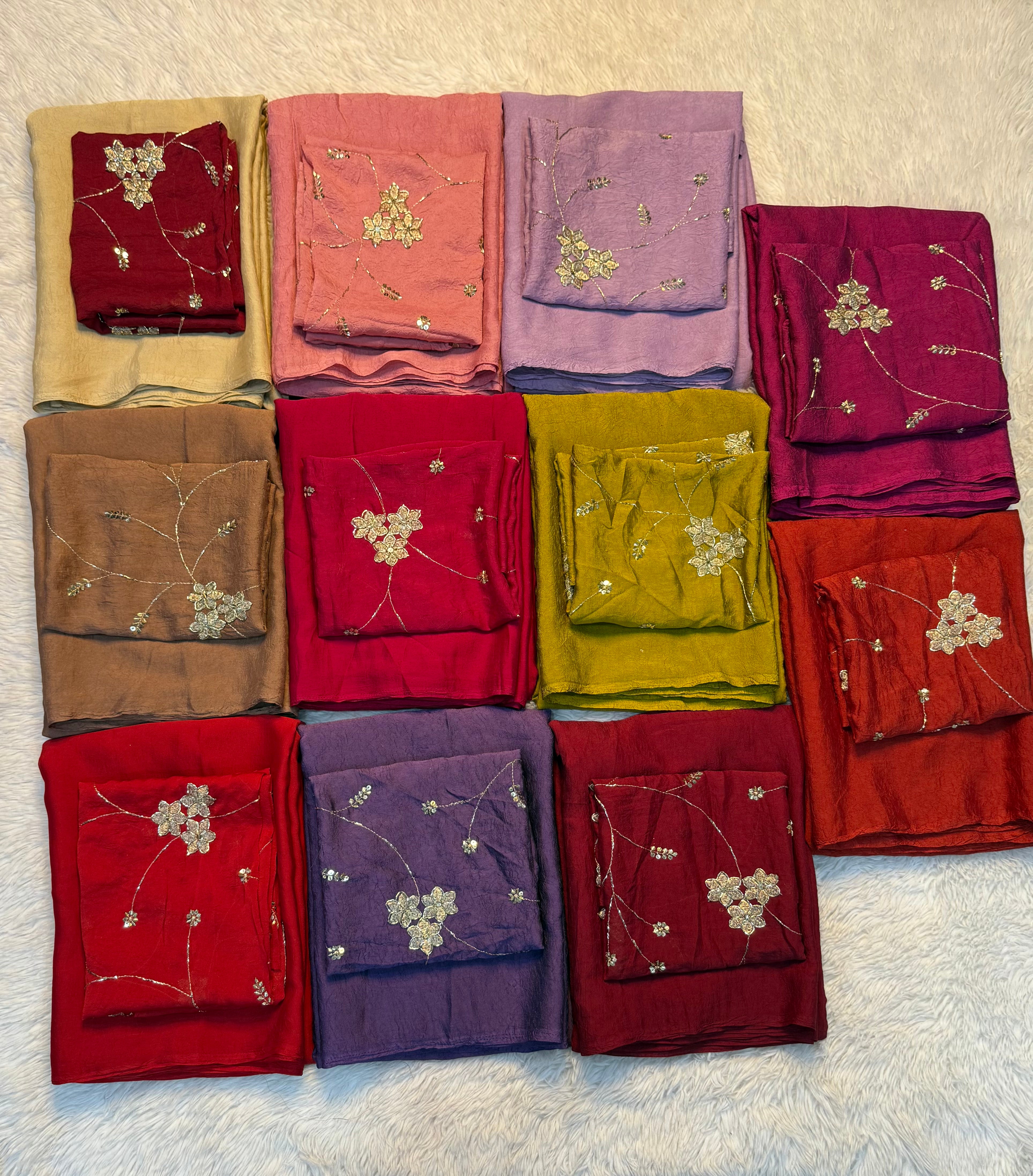 Opulent Function Wear Crush Silk Embroidery Sequence n Bids Work Fancy Saree With Blouse Piece
