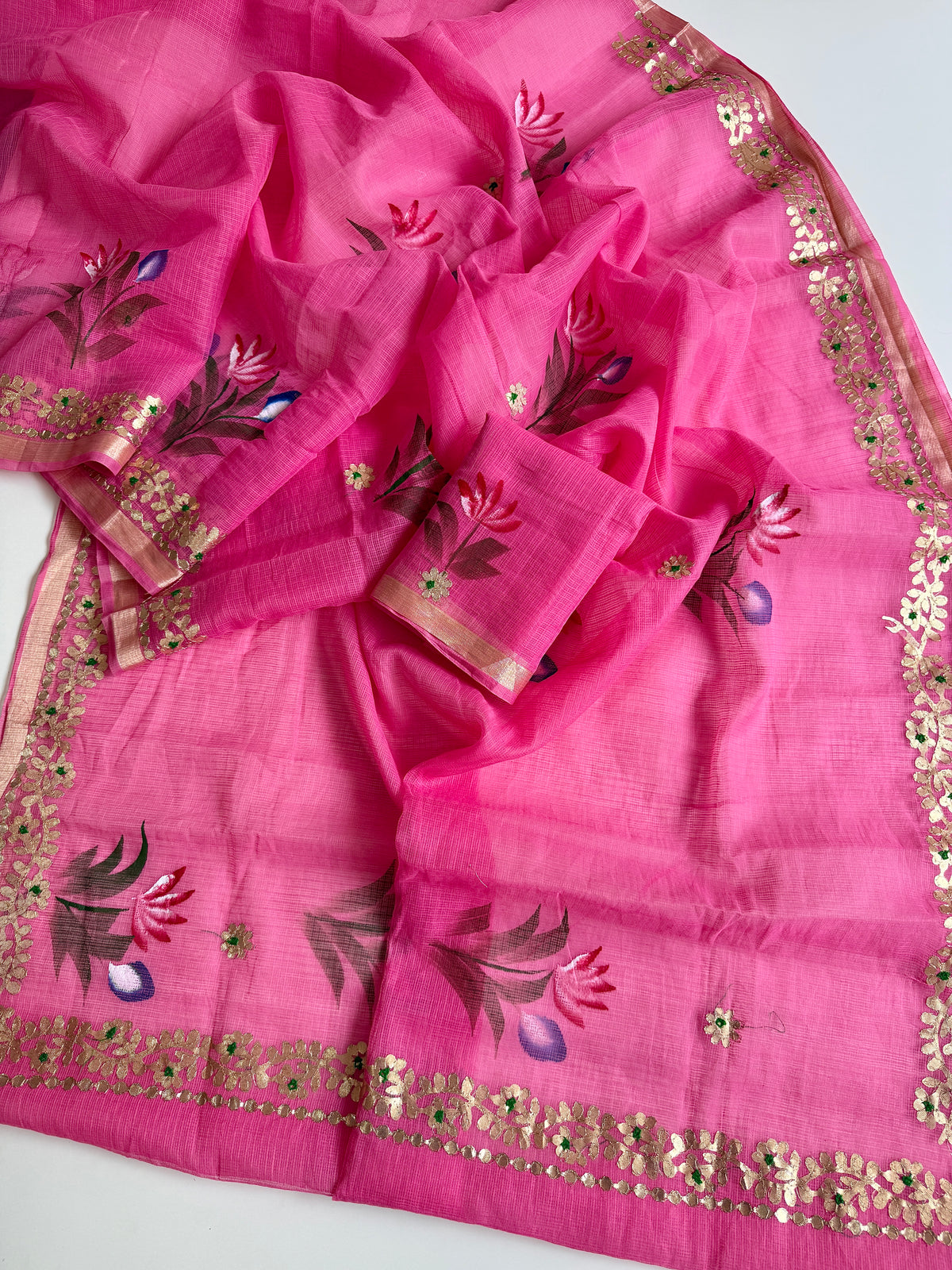 Incomparable Party Wear Soft Kota Doriya Gota Patti Work n Flower Print Designer Saree With Matching Blouse Piece