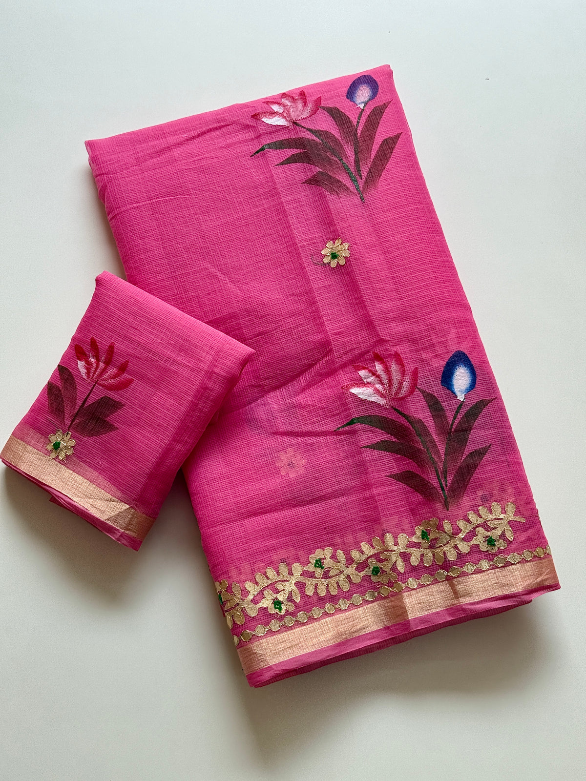 Incomparable Party Wear Soft Kota Doriya Gota Patti Work n Flower Print Designer Saree With Matching Blouse Piece