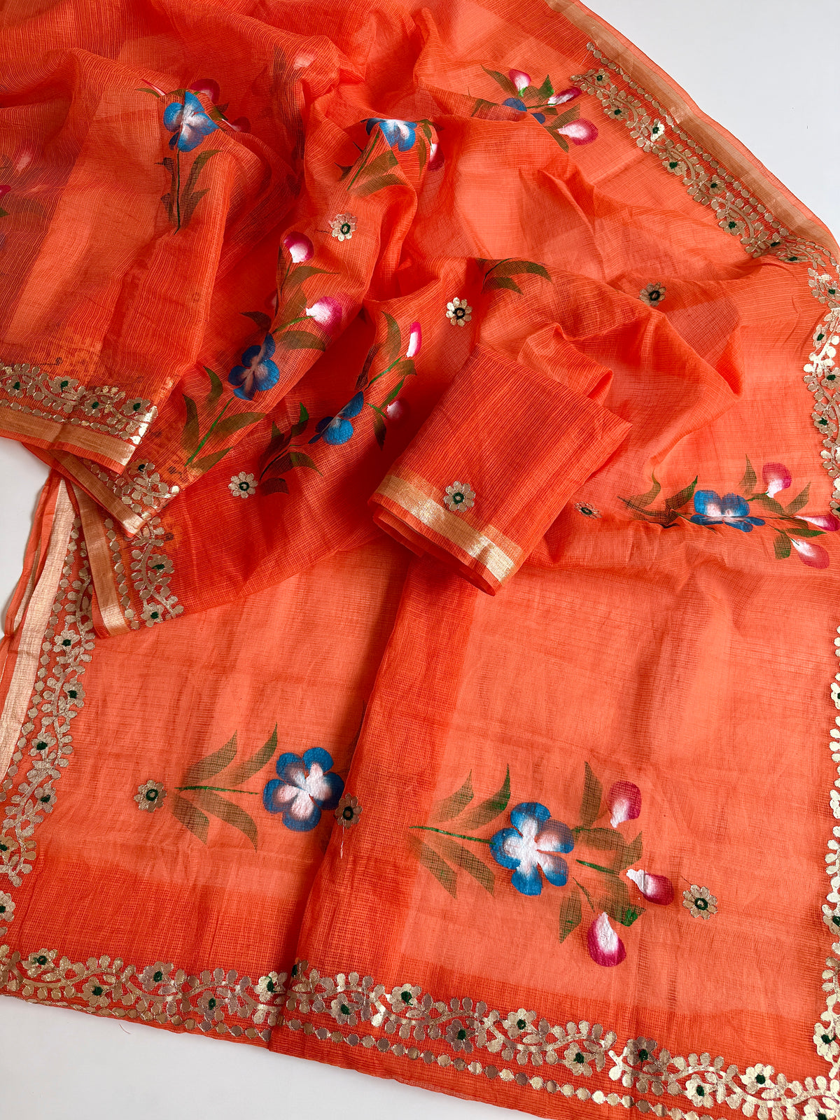 Incomparable Party Wear Soft Kota Doriya Gota Patti Work n Flower Print Designer Saree With Matching Blouse Piece
