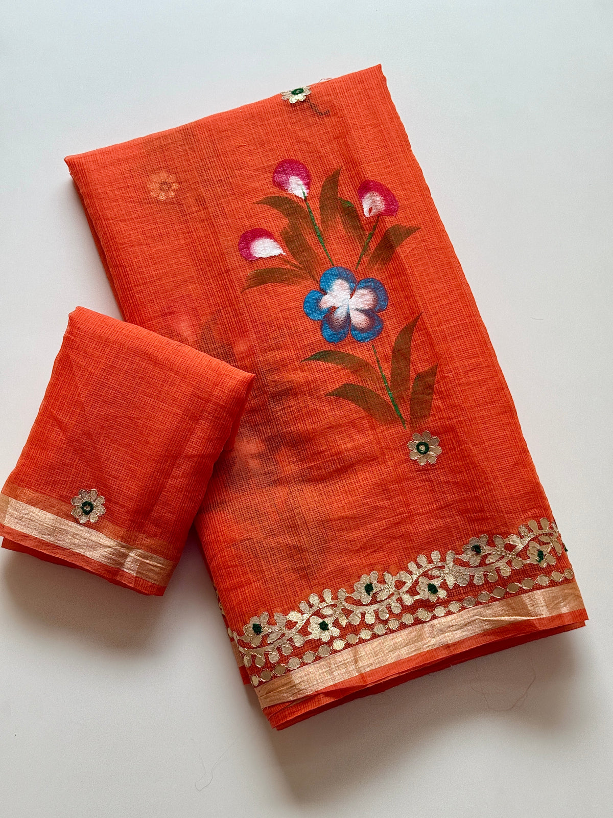 Incomparable Party Wear Soft Kota Doriya Gota Patti Work n Flower Print Designer Saree With Matching Blouse Piece