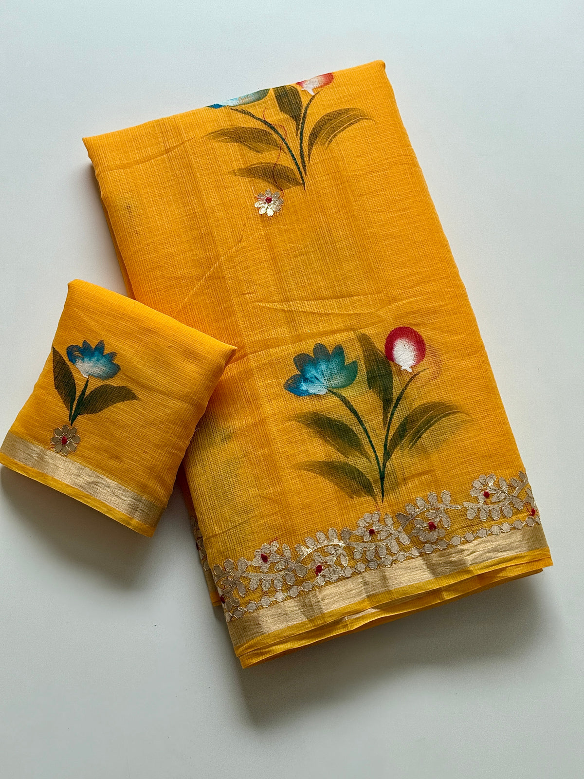 Incomparable Party Wear Soft Kota Doriya Gota Patti Work n Flower Print Designer Saree With Matching Blouse Piece