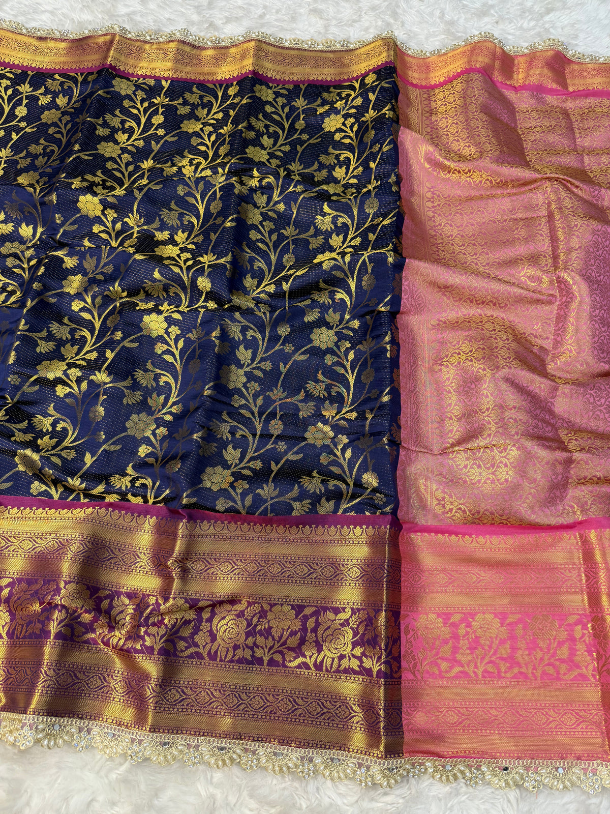 Attractive Festive Wear Banarasi Tissue Silk Zari Weaving Border Heavy Lace Work Designer Saree For Women