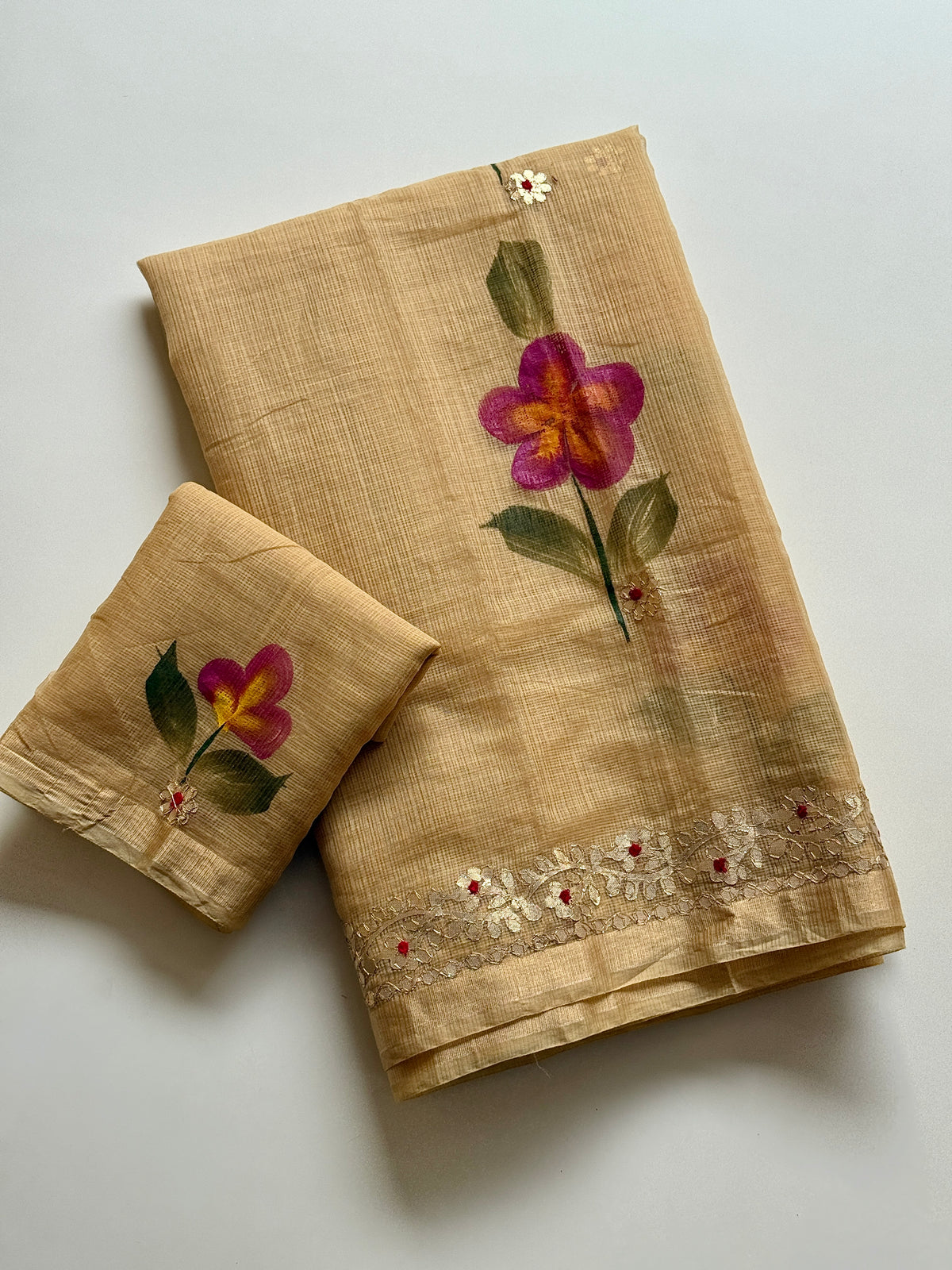 Incomparable Party Wear Soft Kota Doriya Gota Patti Work n Flower Print Designer Saree With Matching Blouse Piece
