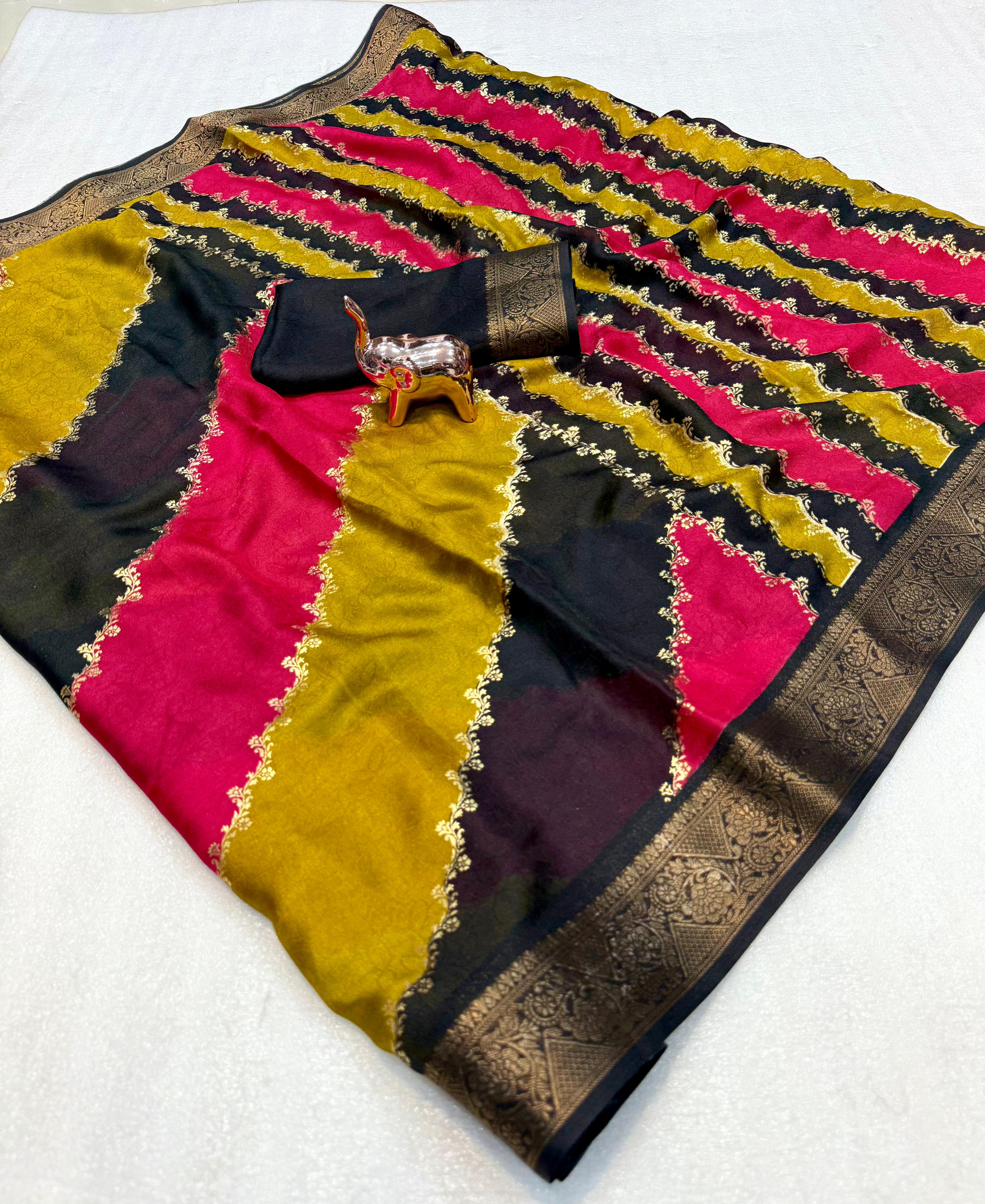 Traditional Function Wear Georgette Leheriya Design Foil Print Zari Weaving Border Fancy Designer Saree With Blouse Piece