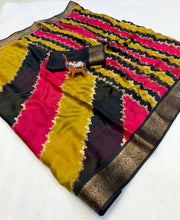 Load image into Gallery viewer, Traditional Function Wear Georgette Leheriya Design Foil Print Zari Weaving Border Fancy Designer Saree With Blouse Piece
