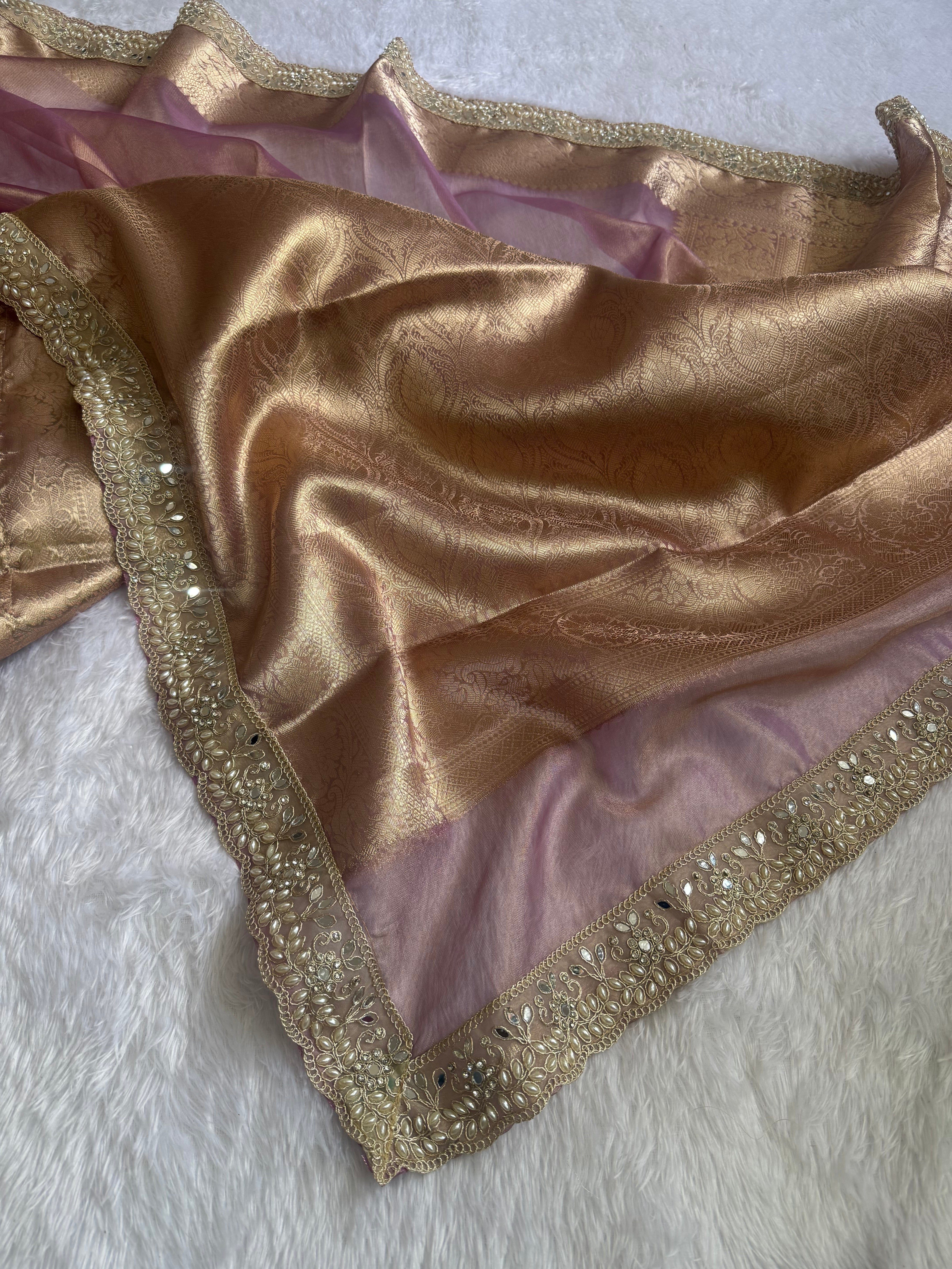 Stunning Wedding Wear Banarasi Tissue Silk Zari Weaving n Diamond Work Designer Saree With Blouse Piece