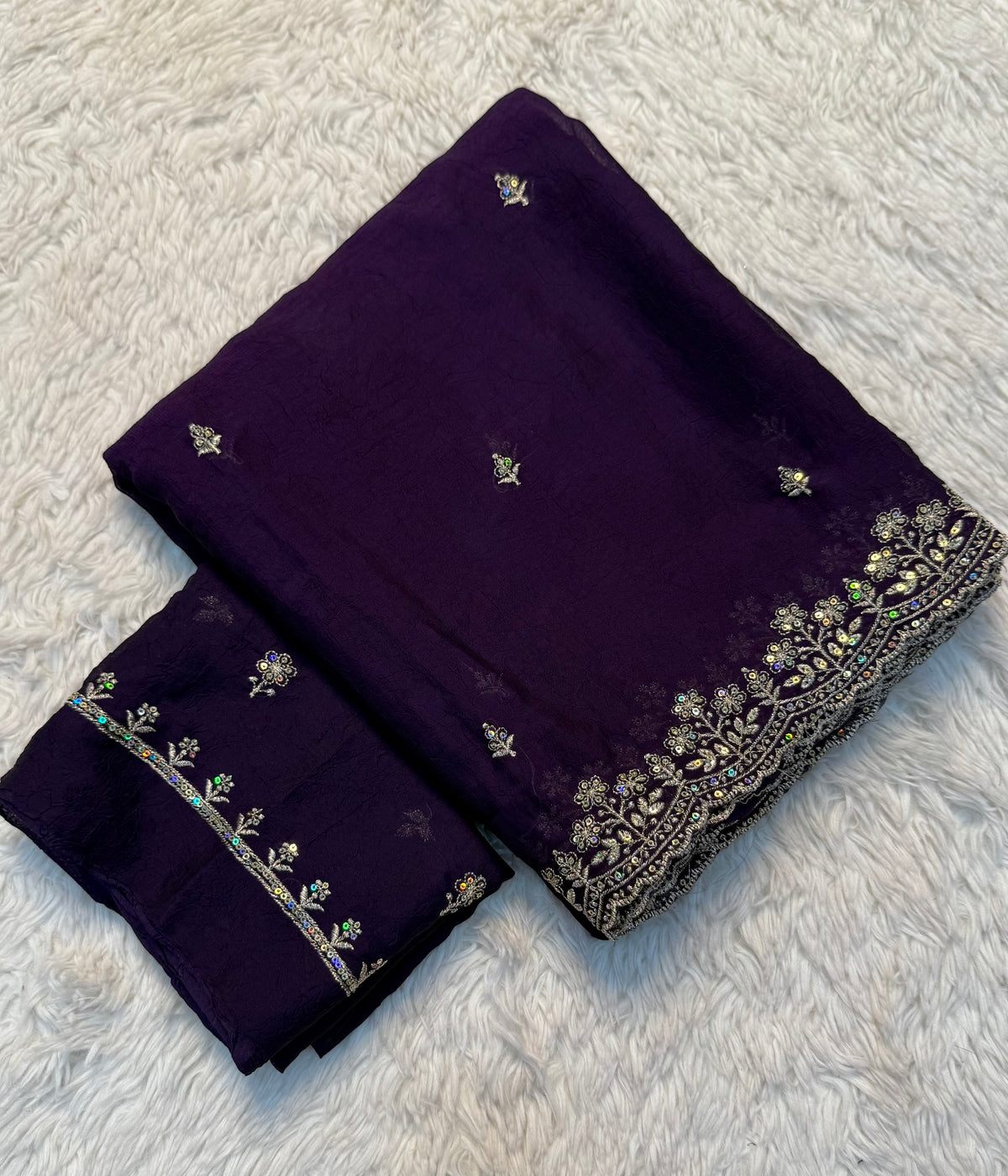 Admirable Festive Wear Crush Silk Embroidery n Sequence Work Designer Saree With Blouse Piece